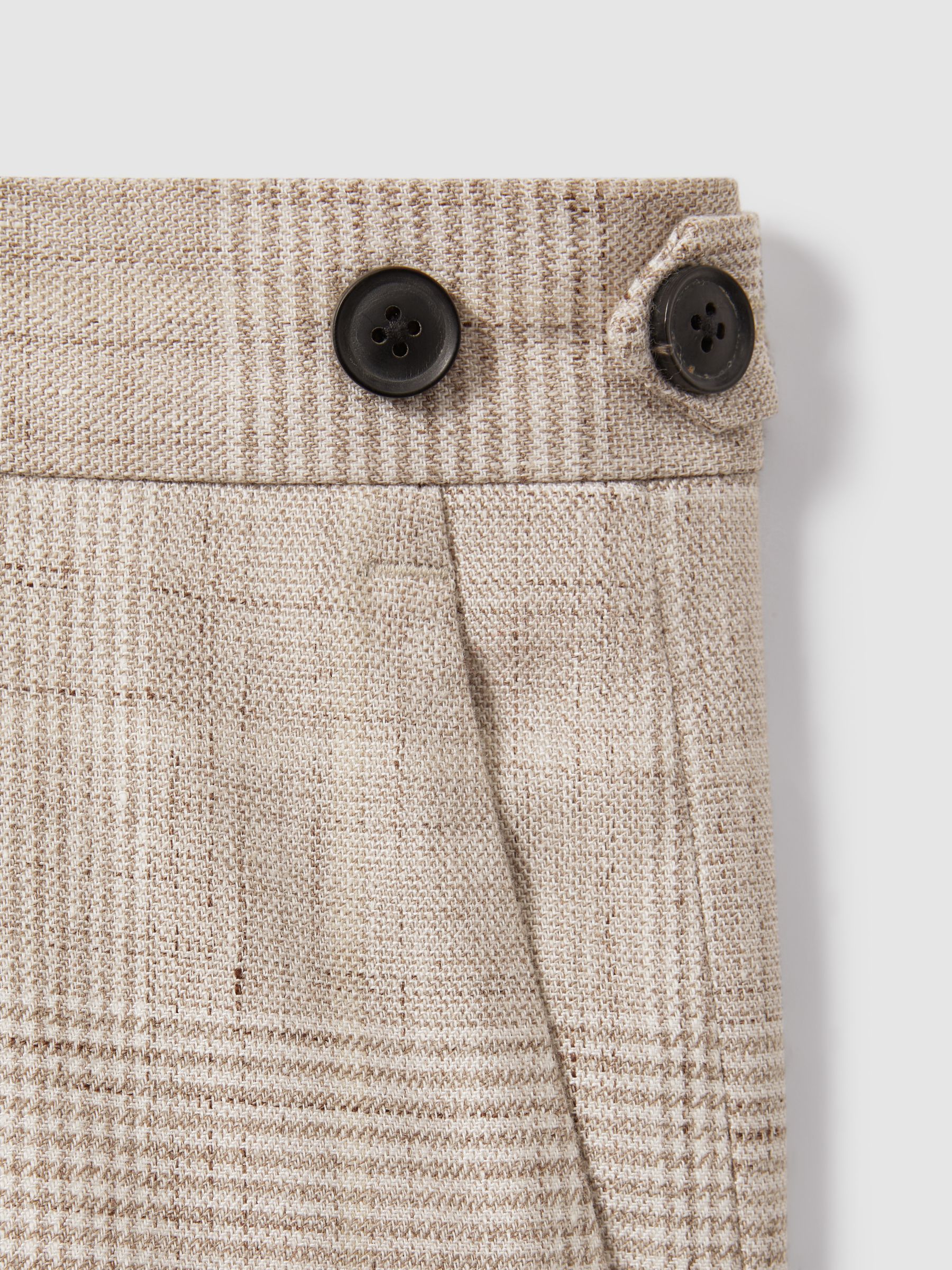 Slim Fit Linen Blend Check Trousers in Oatmeal