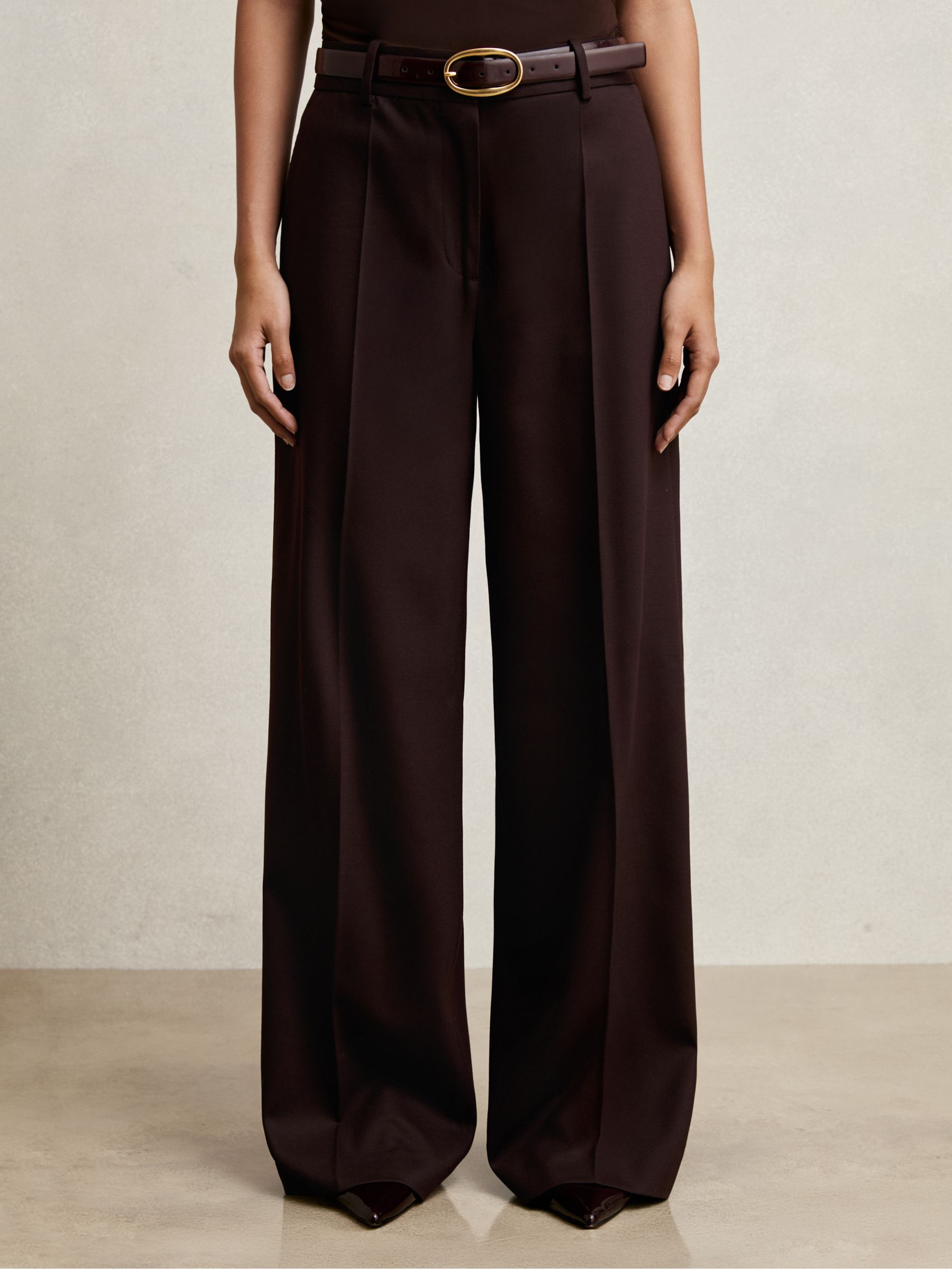 Petite Wool-Blend Wide-Leg Suit Trousers in Aubergine