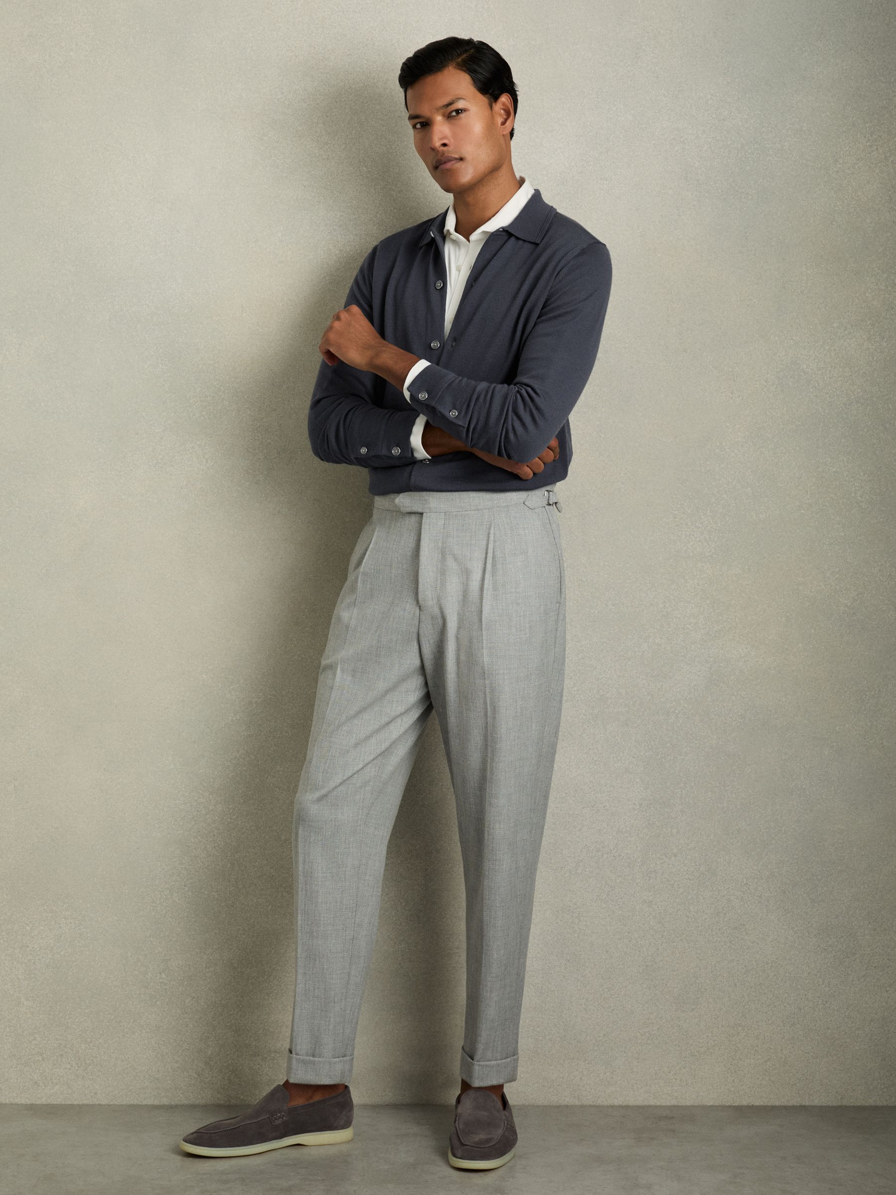 Merino Wool Button-Through Cardigan in Blackened Blue