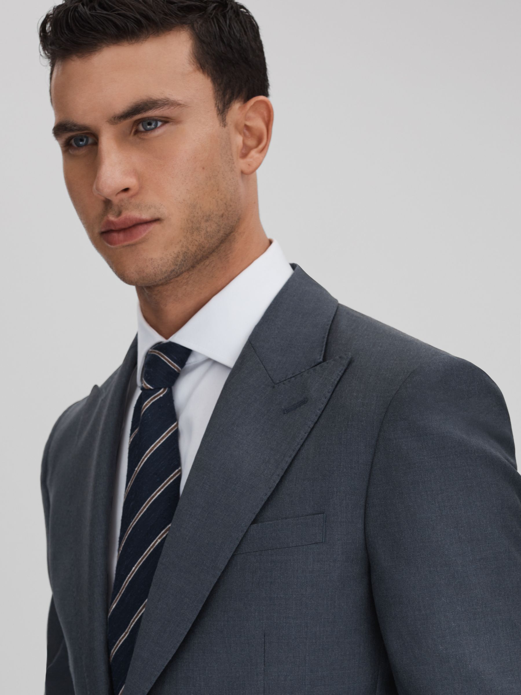Slim Fit Single Breasted Wool Blazer in Airforce Blue