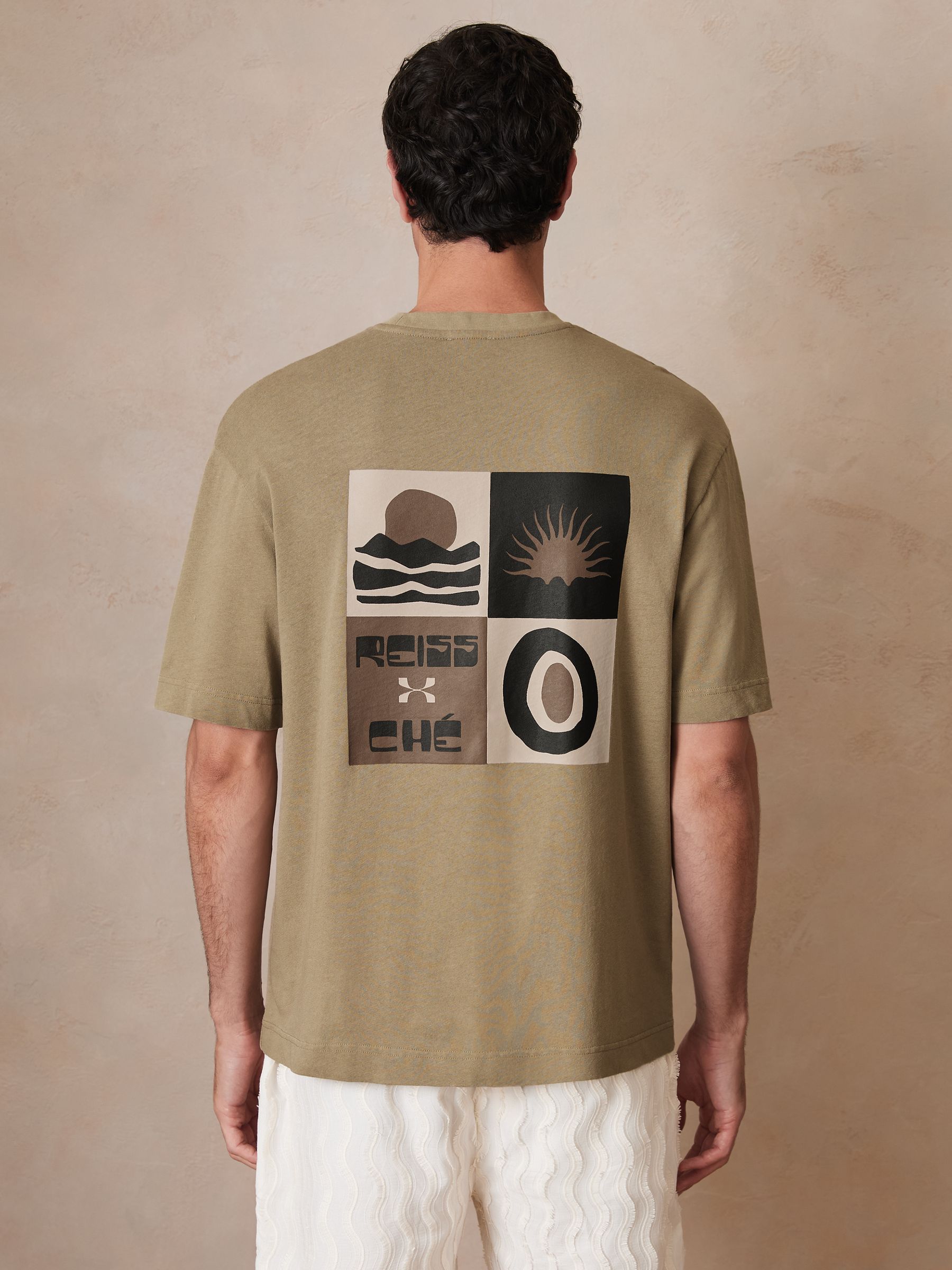 Reiss | Ché Cotton-Linen Sunset T-Shirt in Sage Green