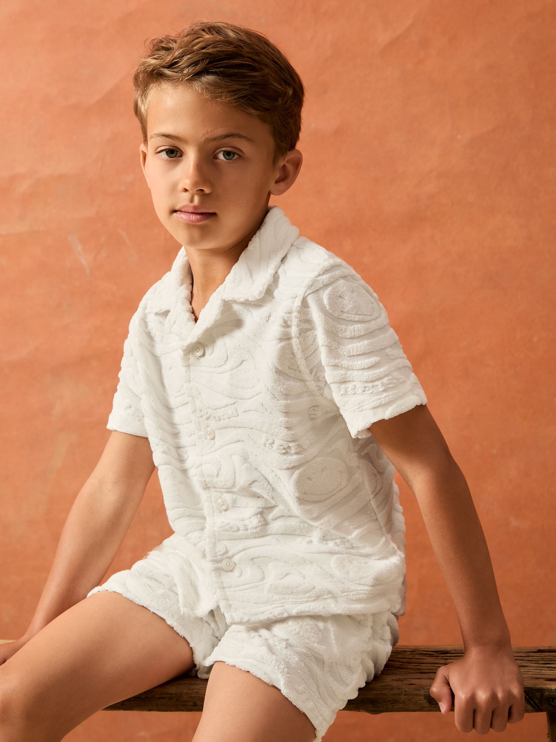 3-9 yrs SmileyWorld | Reiss Wave Texture Shirt in White