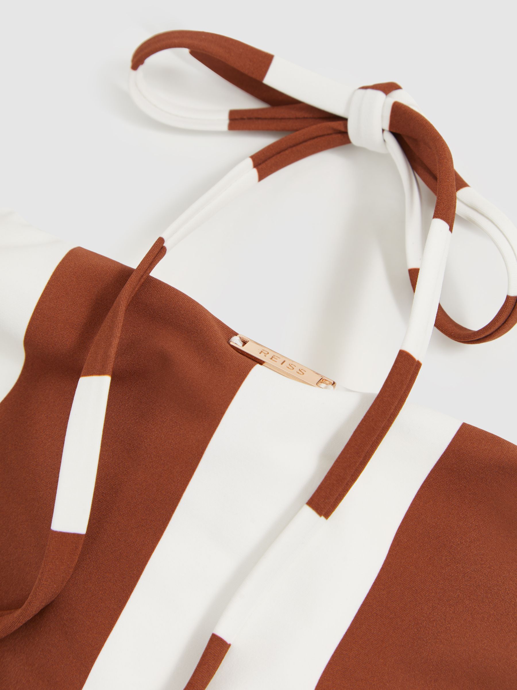 Stripe Cross-Back Swimsuit in Brown/White