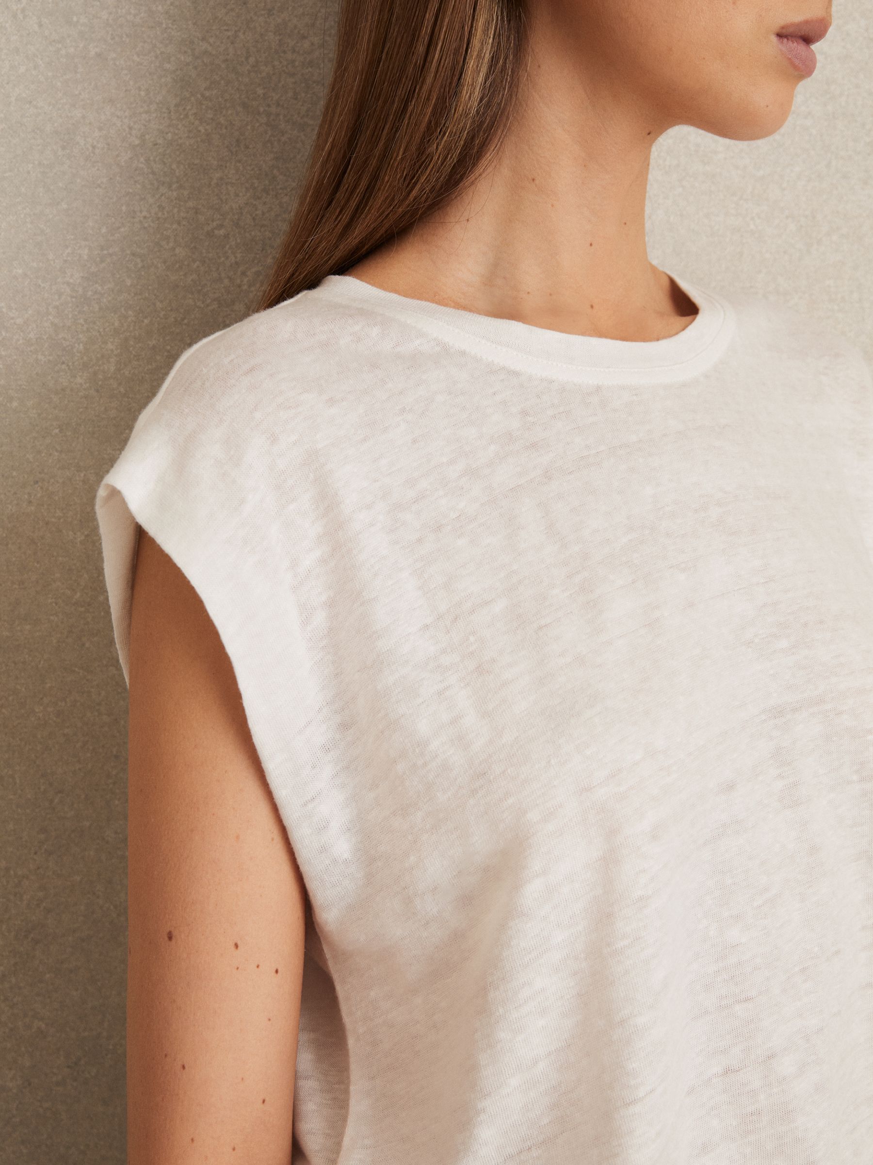 Linen Cap-Sleeve T-Shirt in White