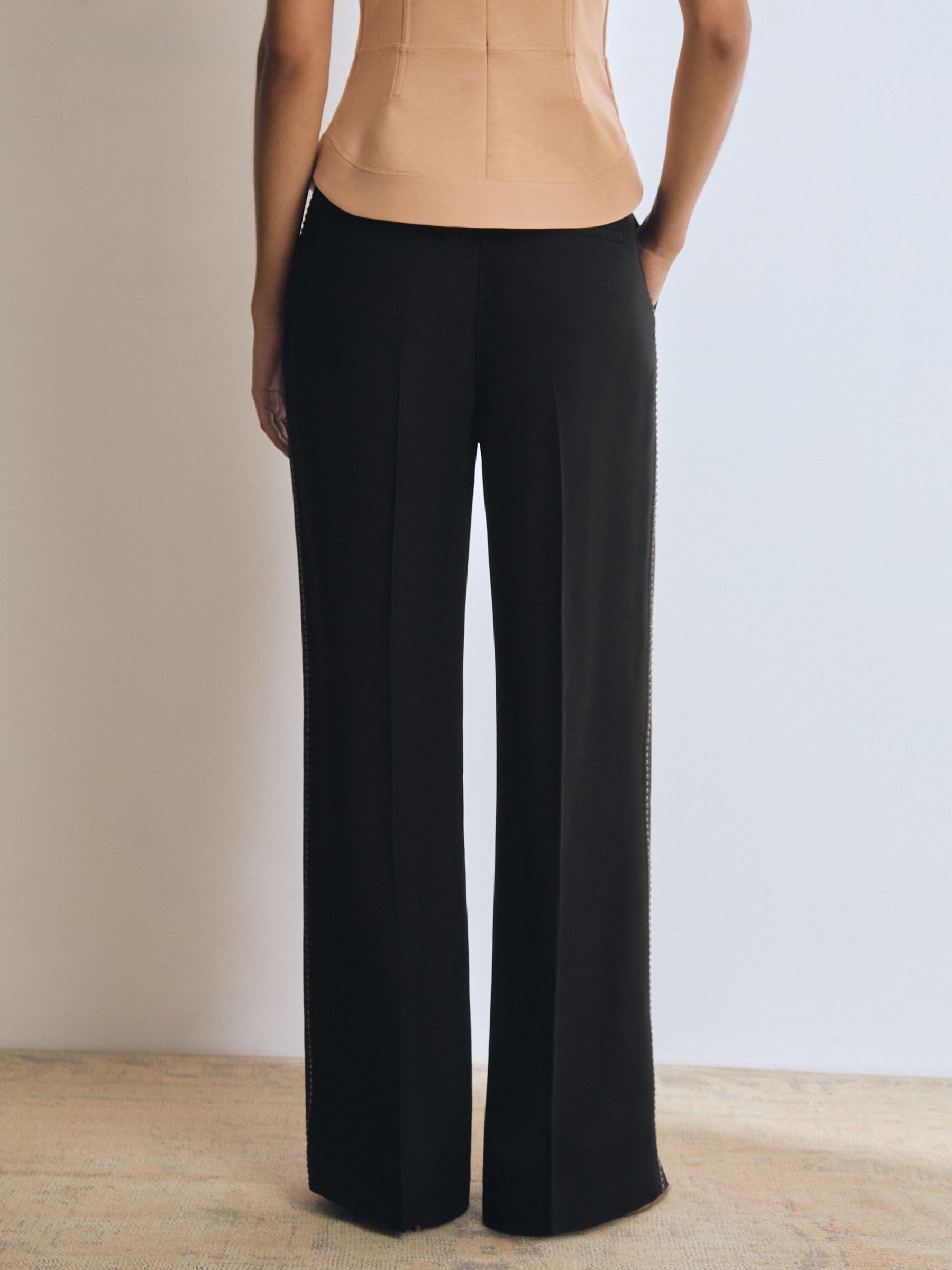 Atelier Crepe Wide-Leg Stitch Trousers in Black