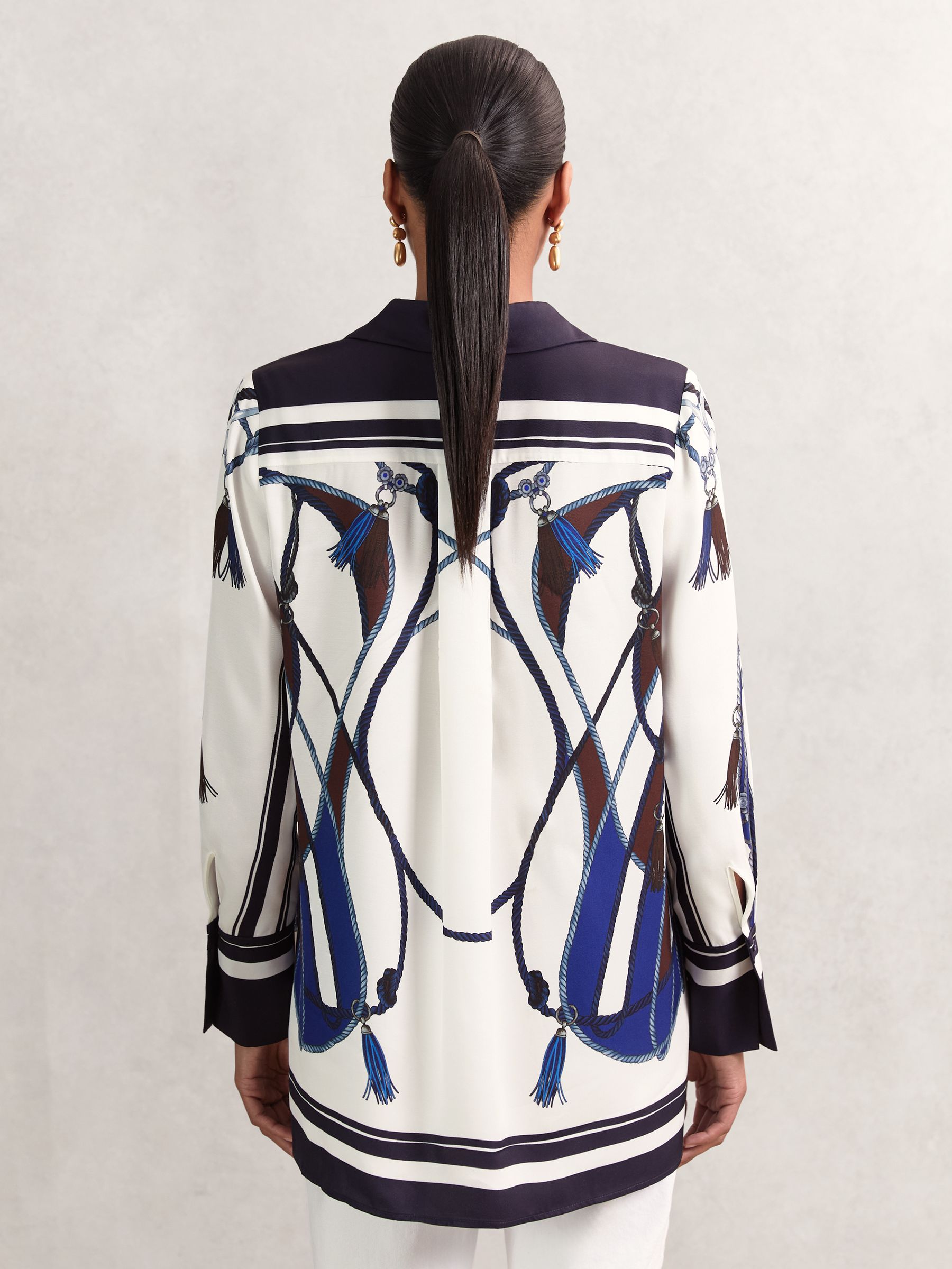 Scarf Print Colourblock Shirt in Navy