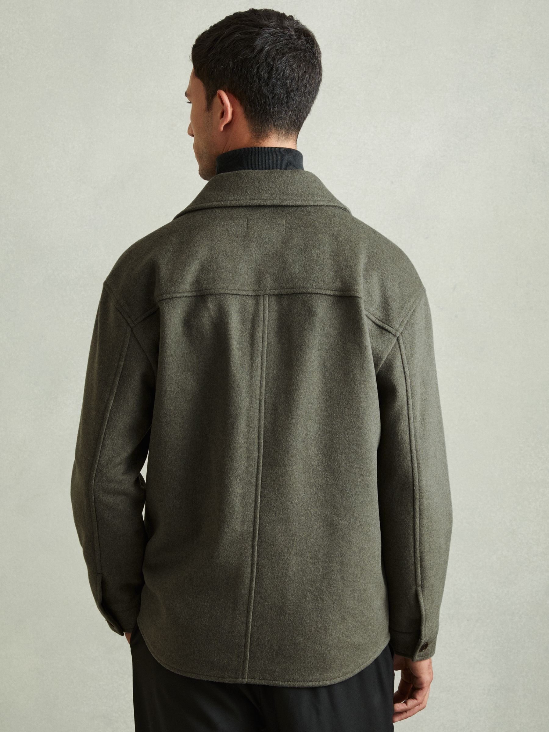 Wool-Blend Melton Overshirt in Green Smoke