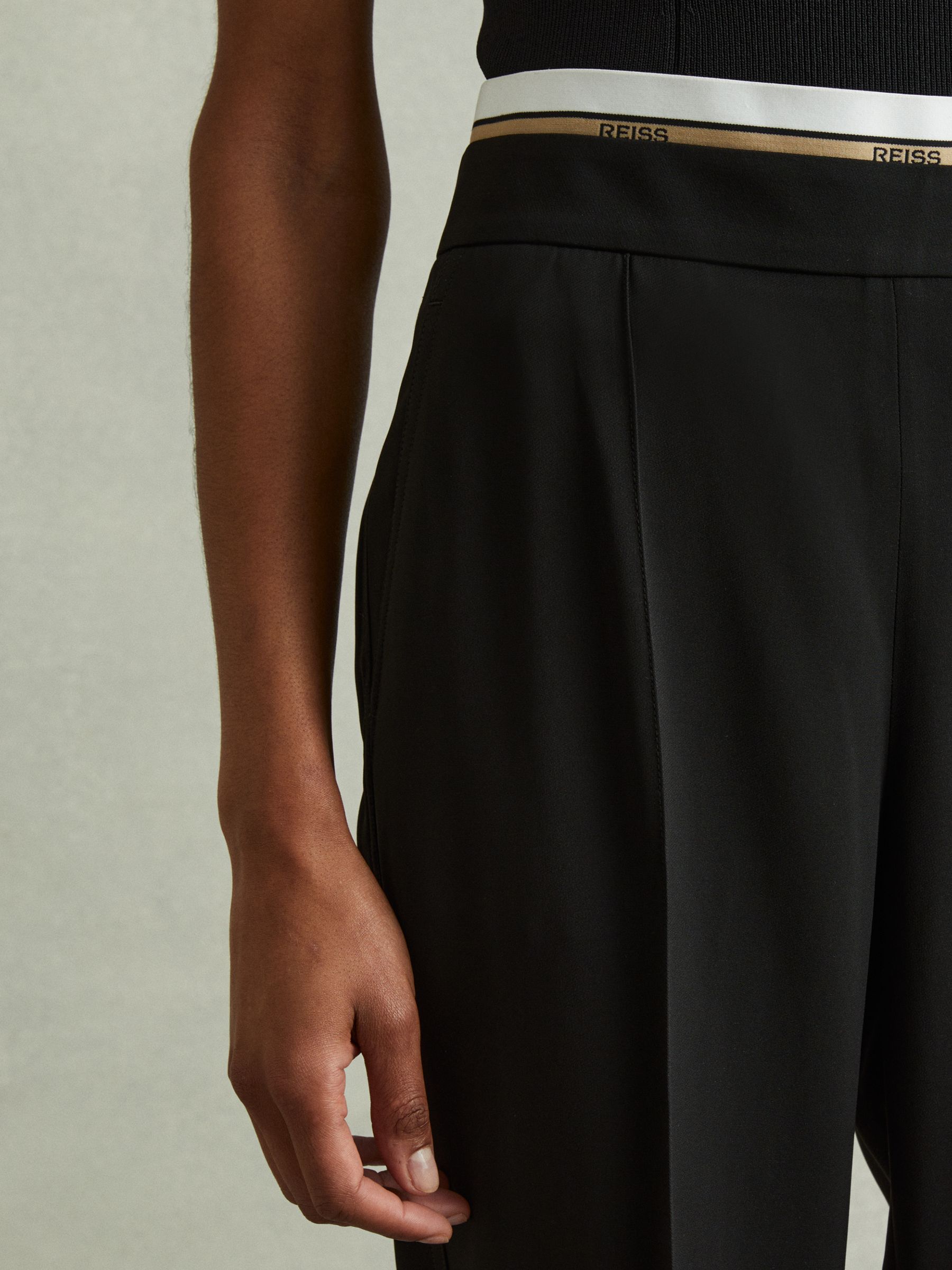 Waistband Detail Wide Leg Trousers in Black