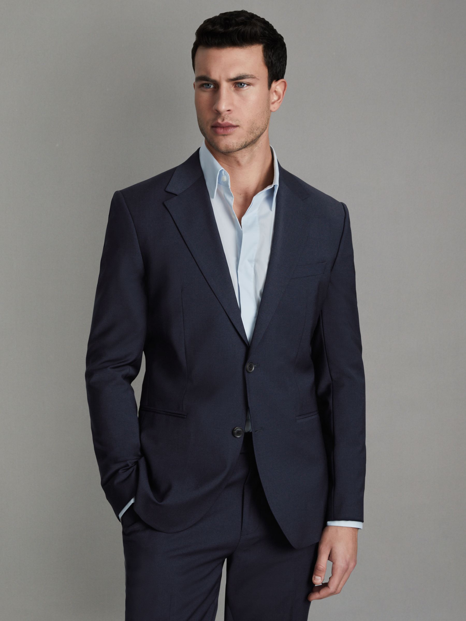 Slim-Fit Wool-Blend Single-Breasted Suit Blazer in Navy