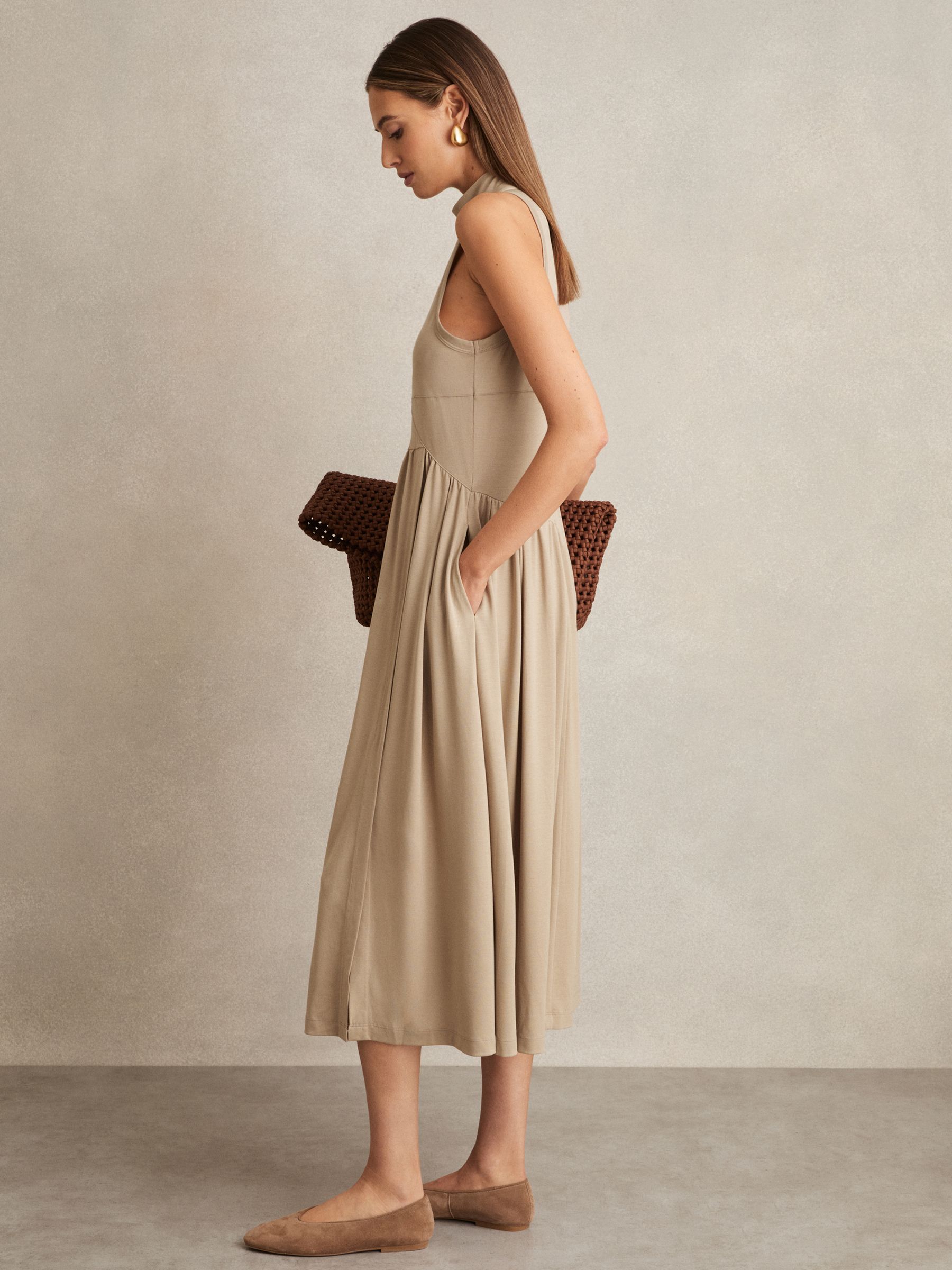 Jersey Sleeveless Midi Dress in Neutral