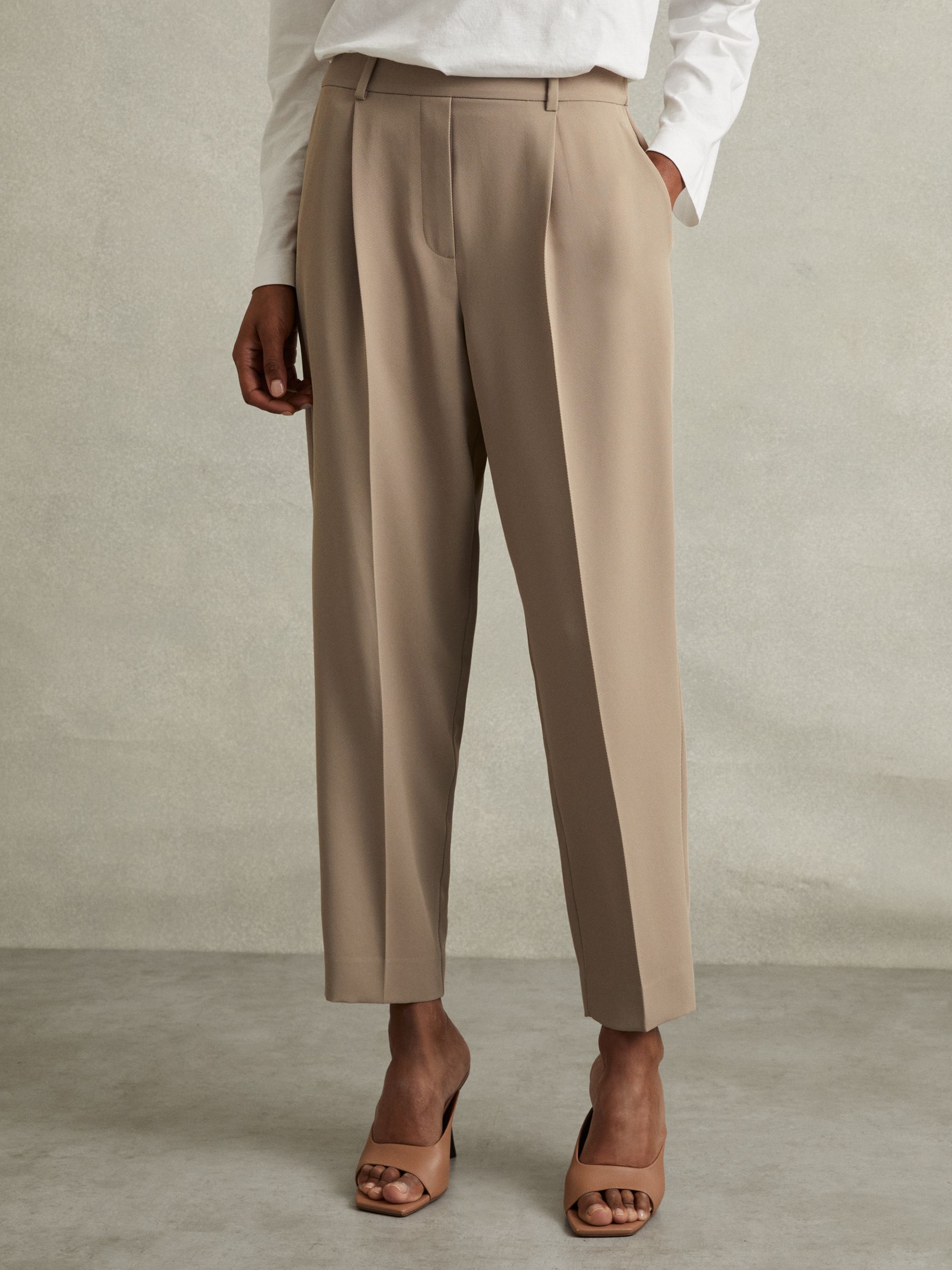 Front Pleat Tapered Trousers in Mink Neutral
