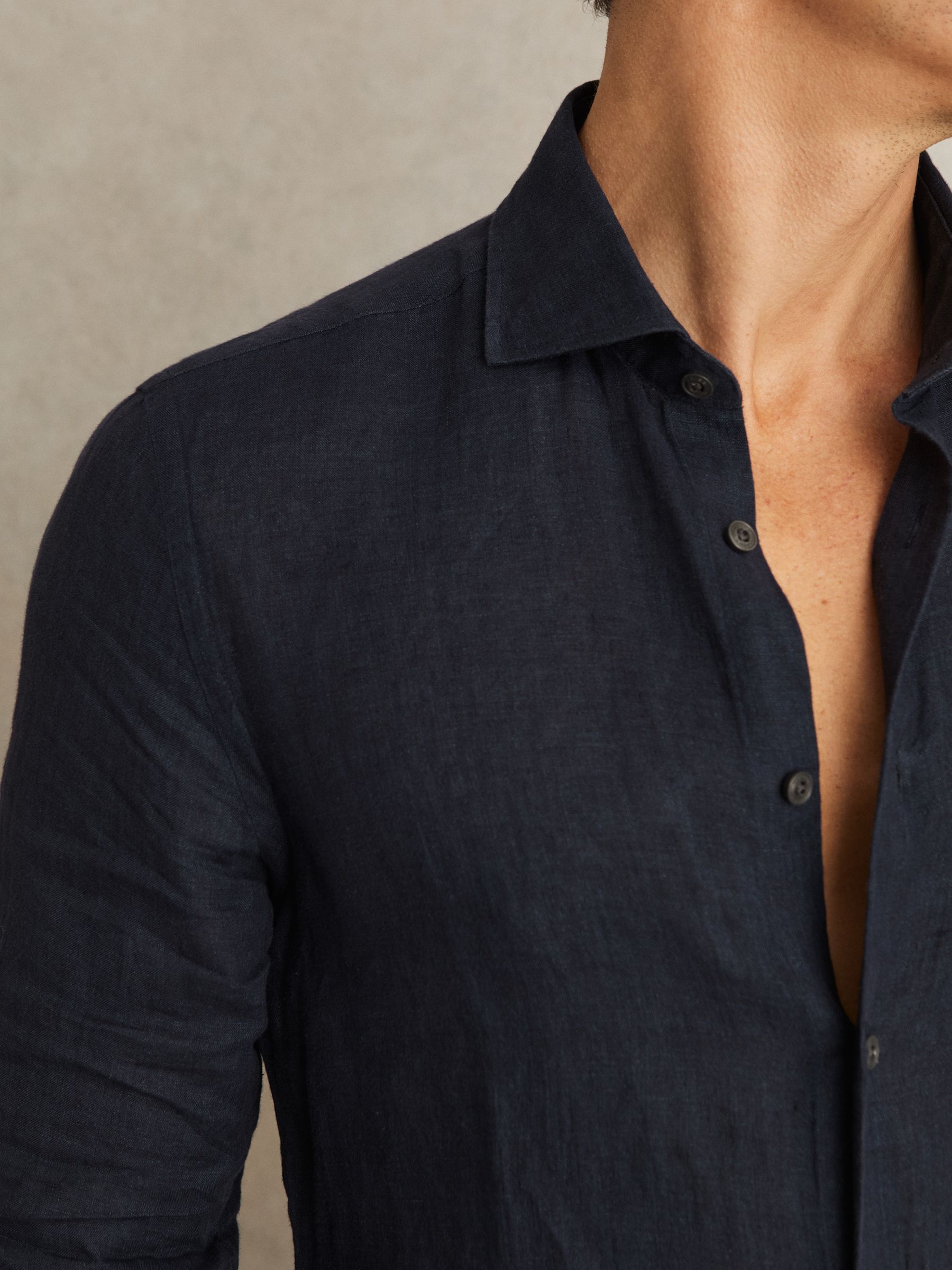 Linen Button-Through Shirt in Navy