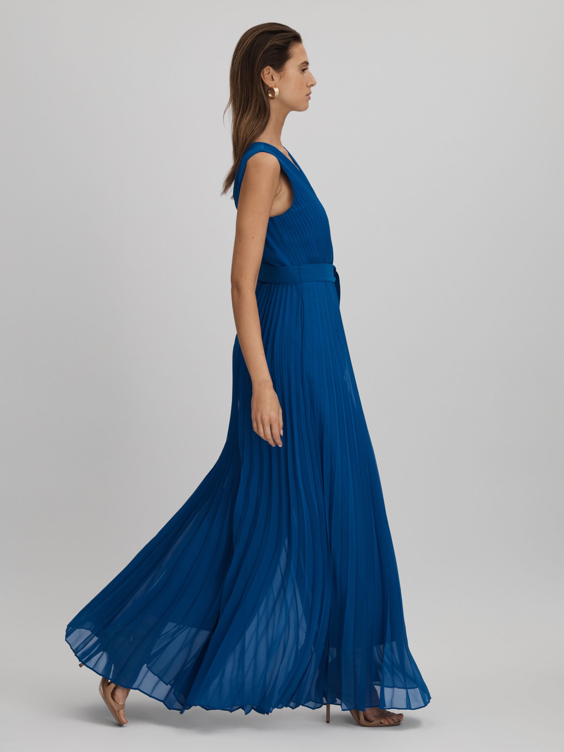 Pleated Belted Jumpsuit in Cobalt Blue