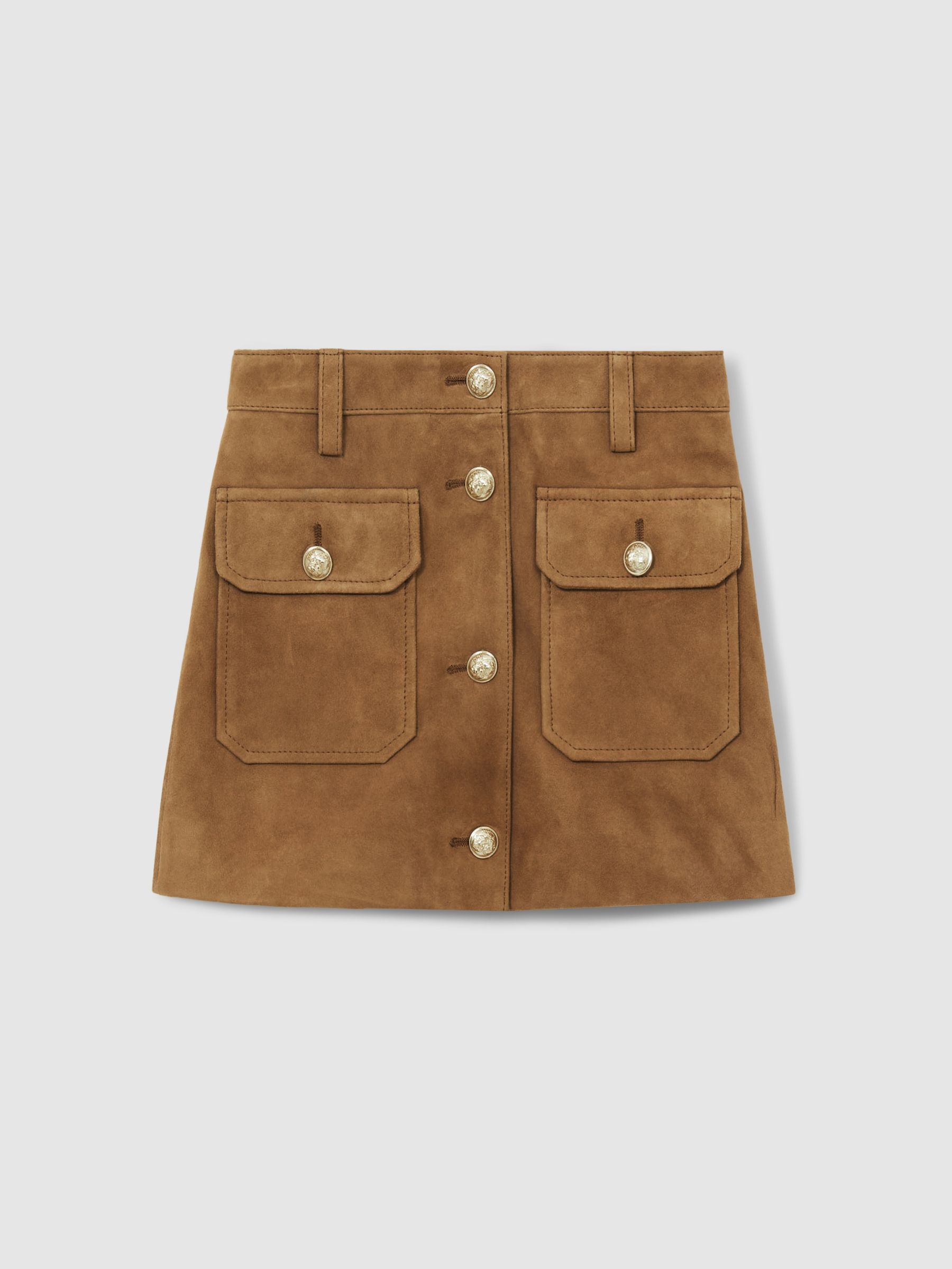 4-9 yrs Suede Flap Pocket Skirt in Tan