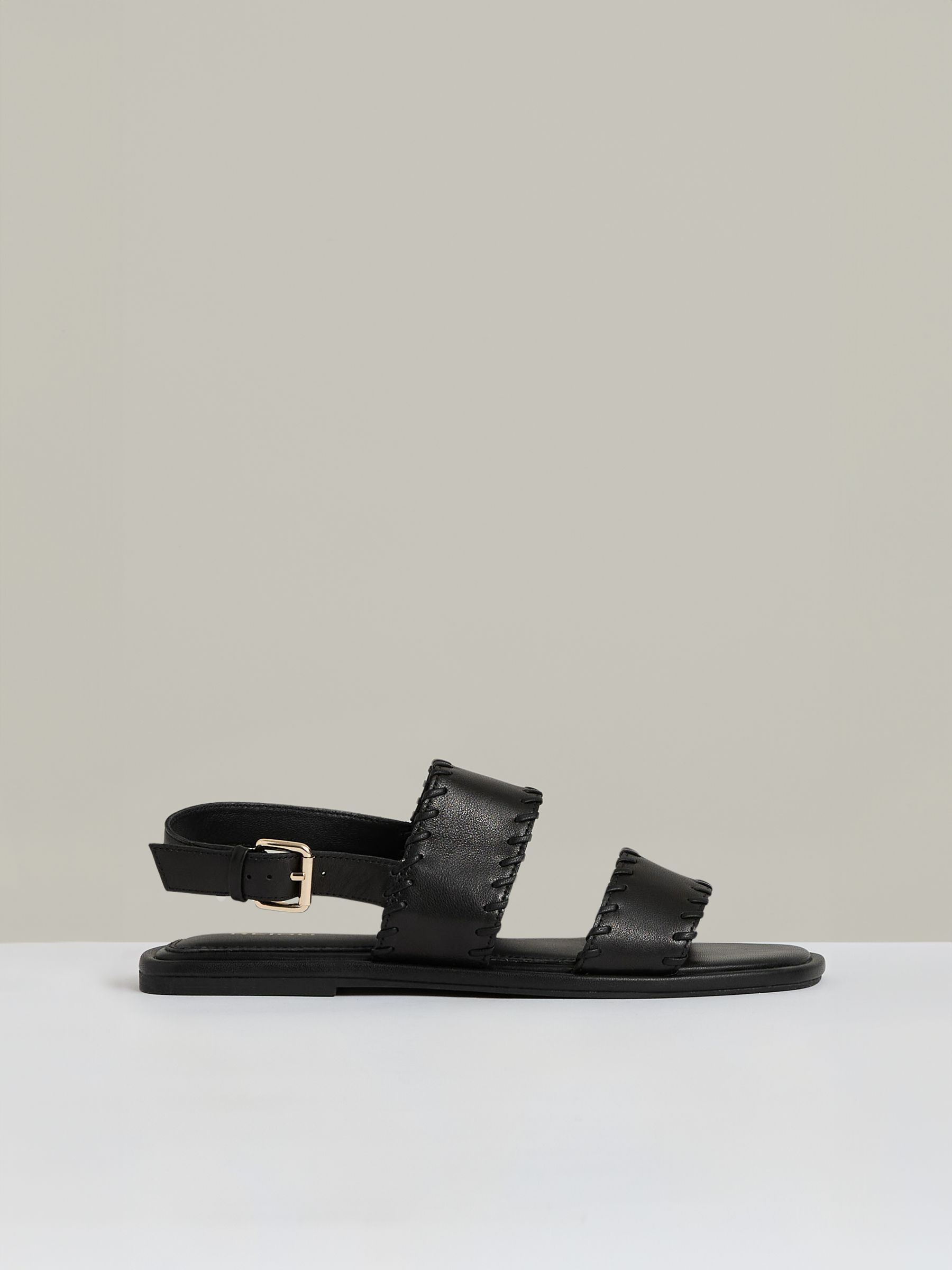 Leather Whipstitch-Trim Sandals in Black
