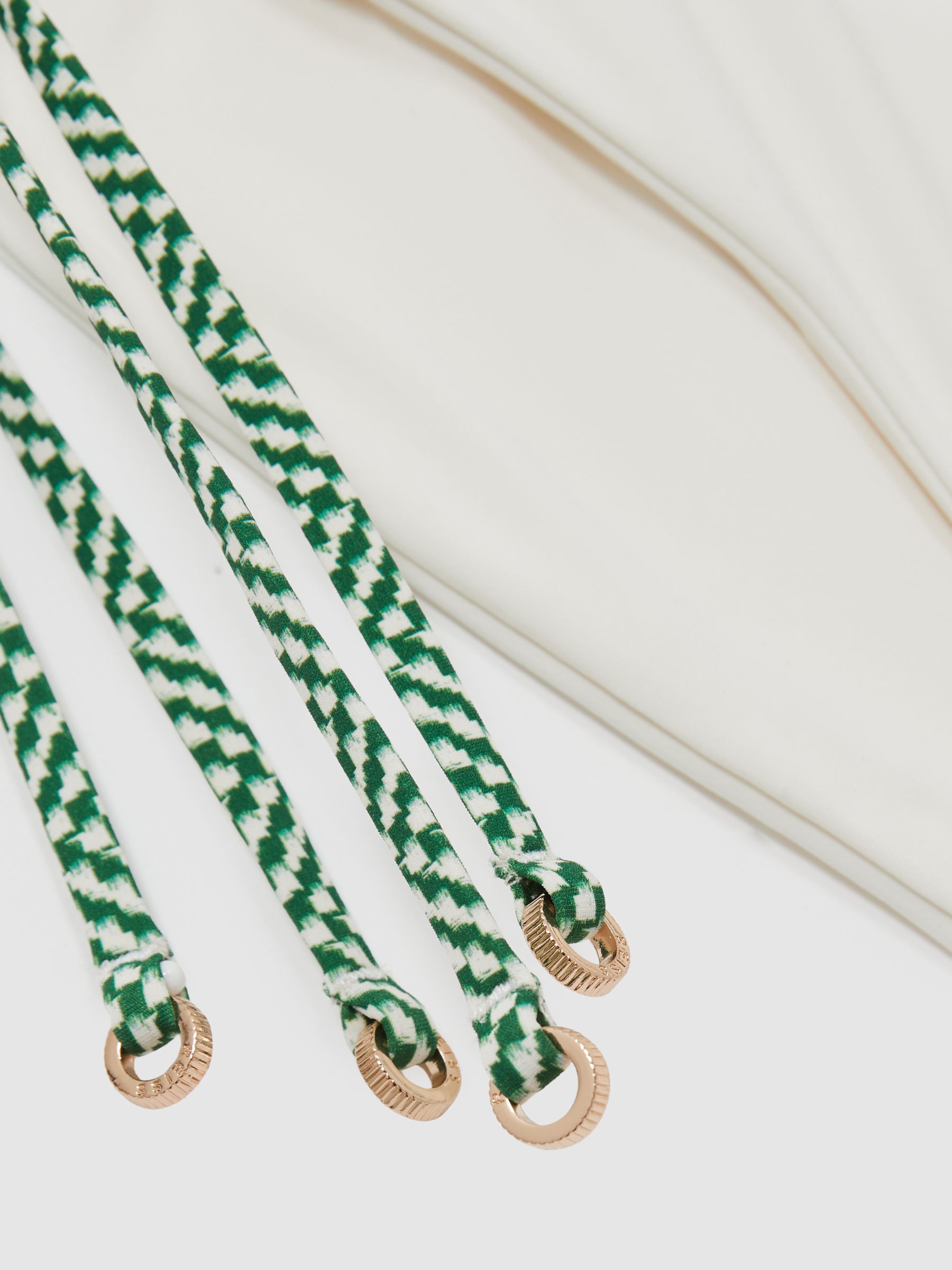 Chequered-Tie Bikini Bottoms in White/Green