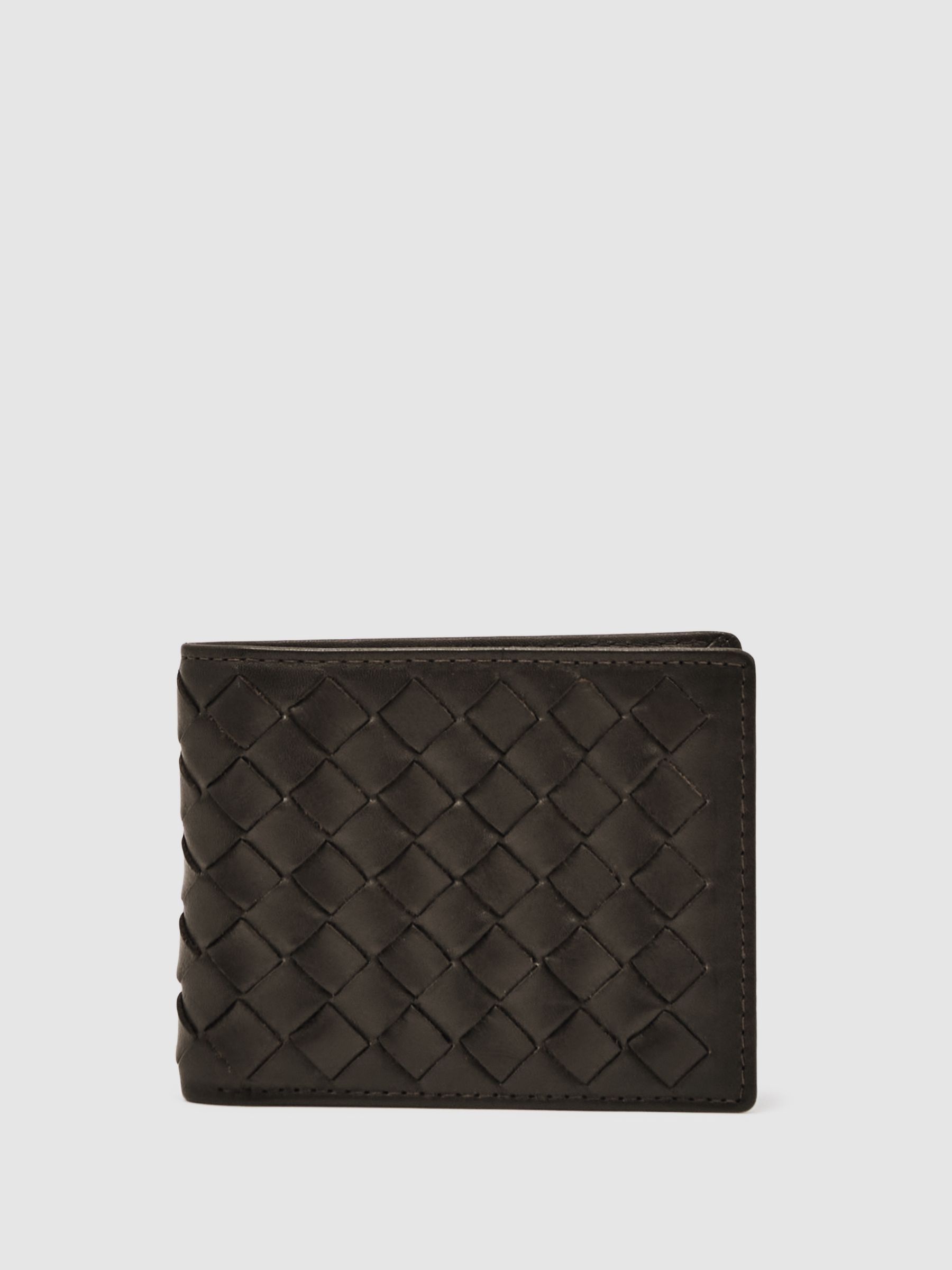 Leather Large Lattice-Effect Wallet in Dark Brown