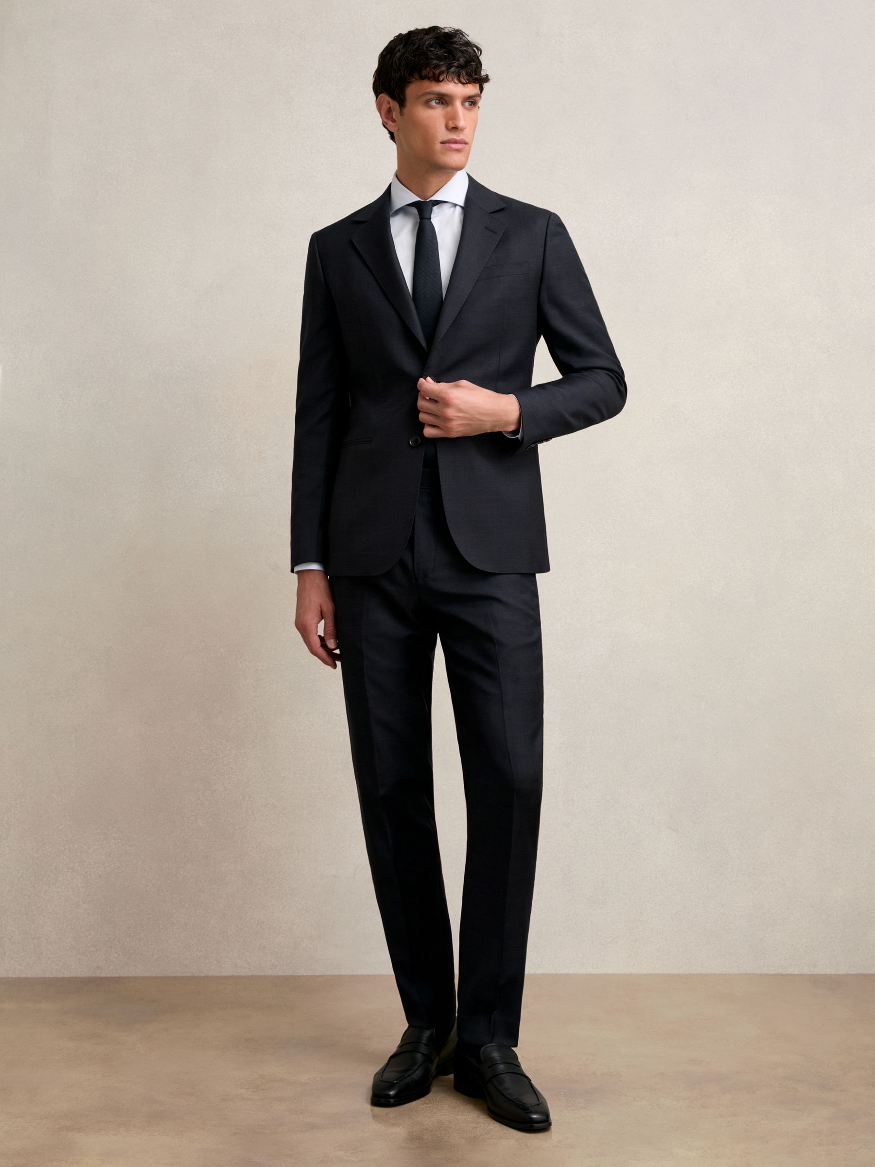 Wool Check Slim-Fit Suit Trousers in Navy
