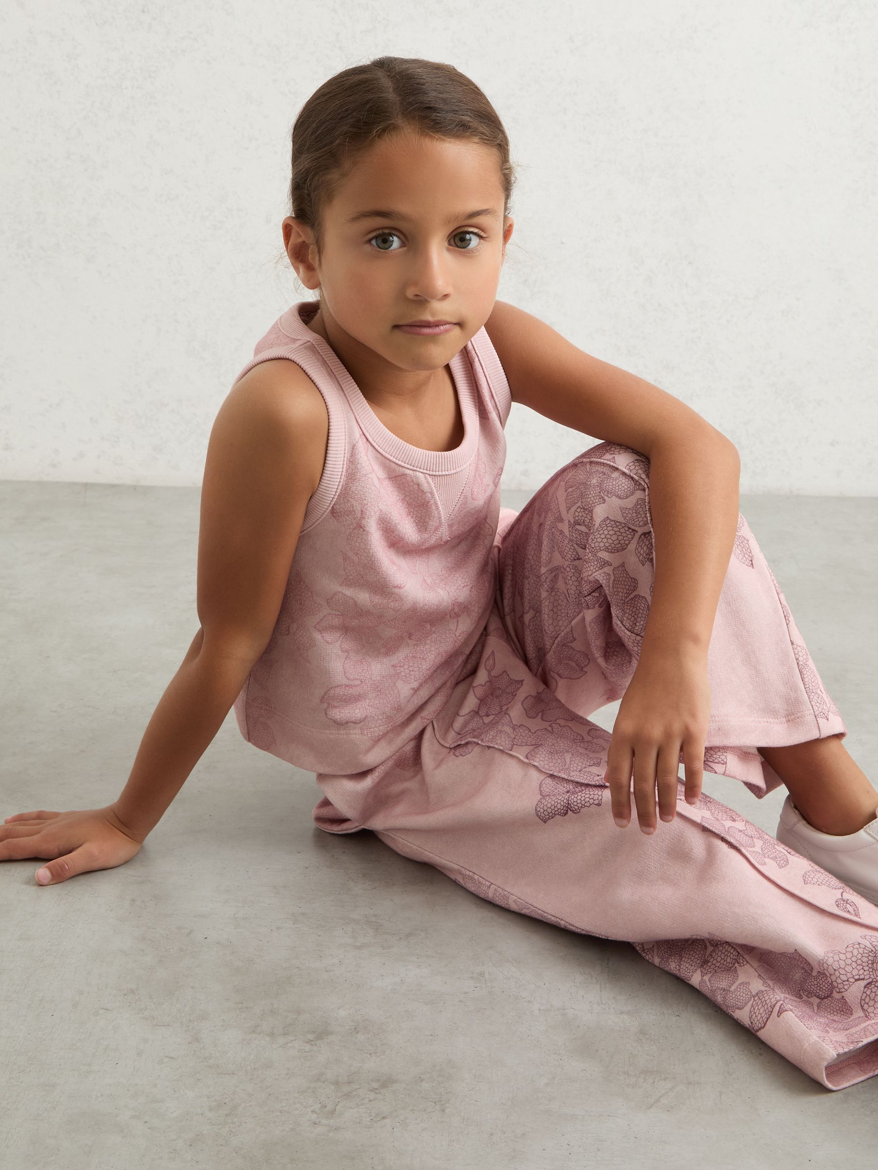 3-9 yrs Cotton Floral Vest and Joggers Set in Pink Print