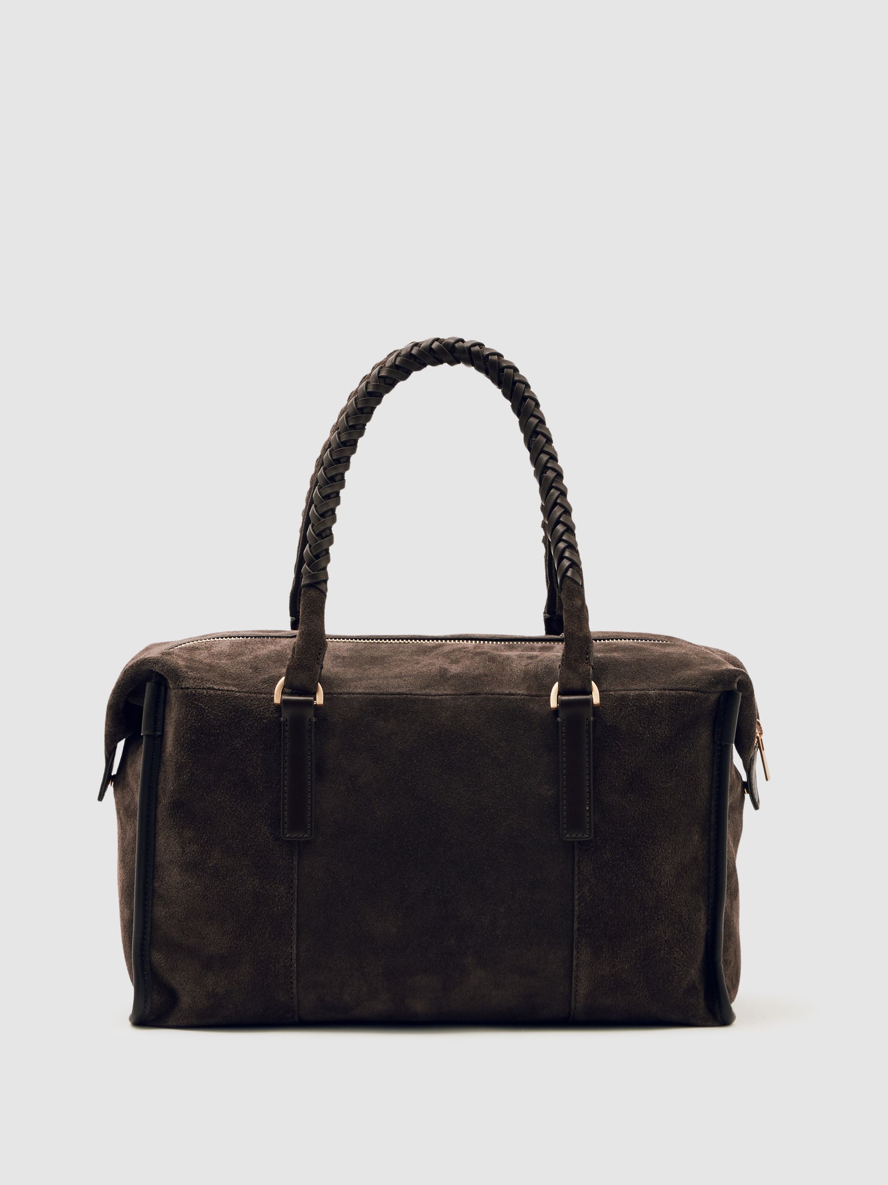 Suede Braided-Strap Bowling Bag in Chocolate