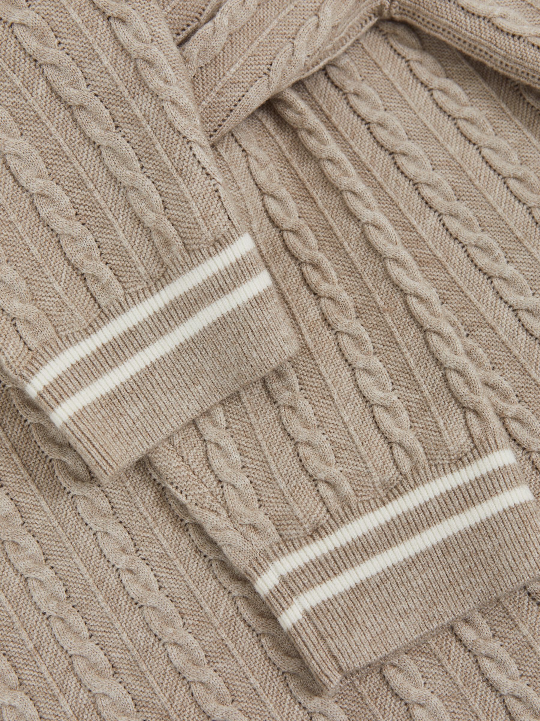 Half-Zip Cable Knit Jumper With Wool in Oatmeal Brown