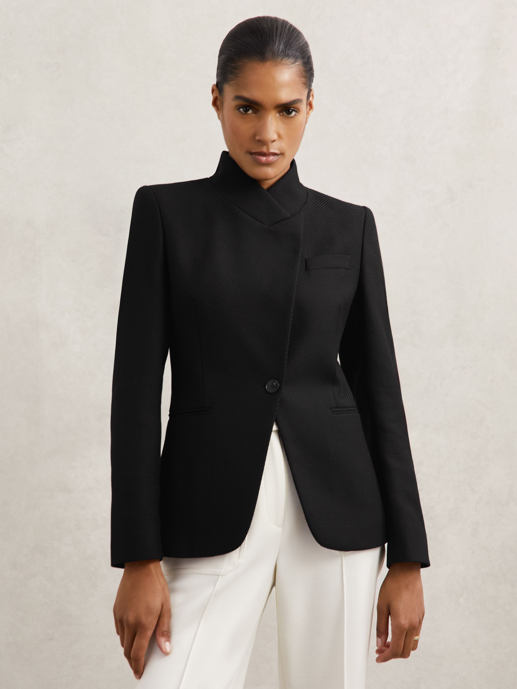 Wool-Blend Wrapover Blazer in Black