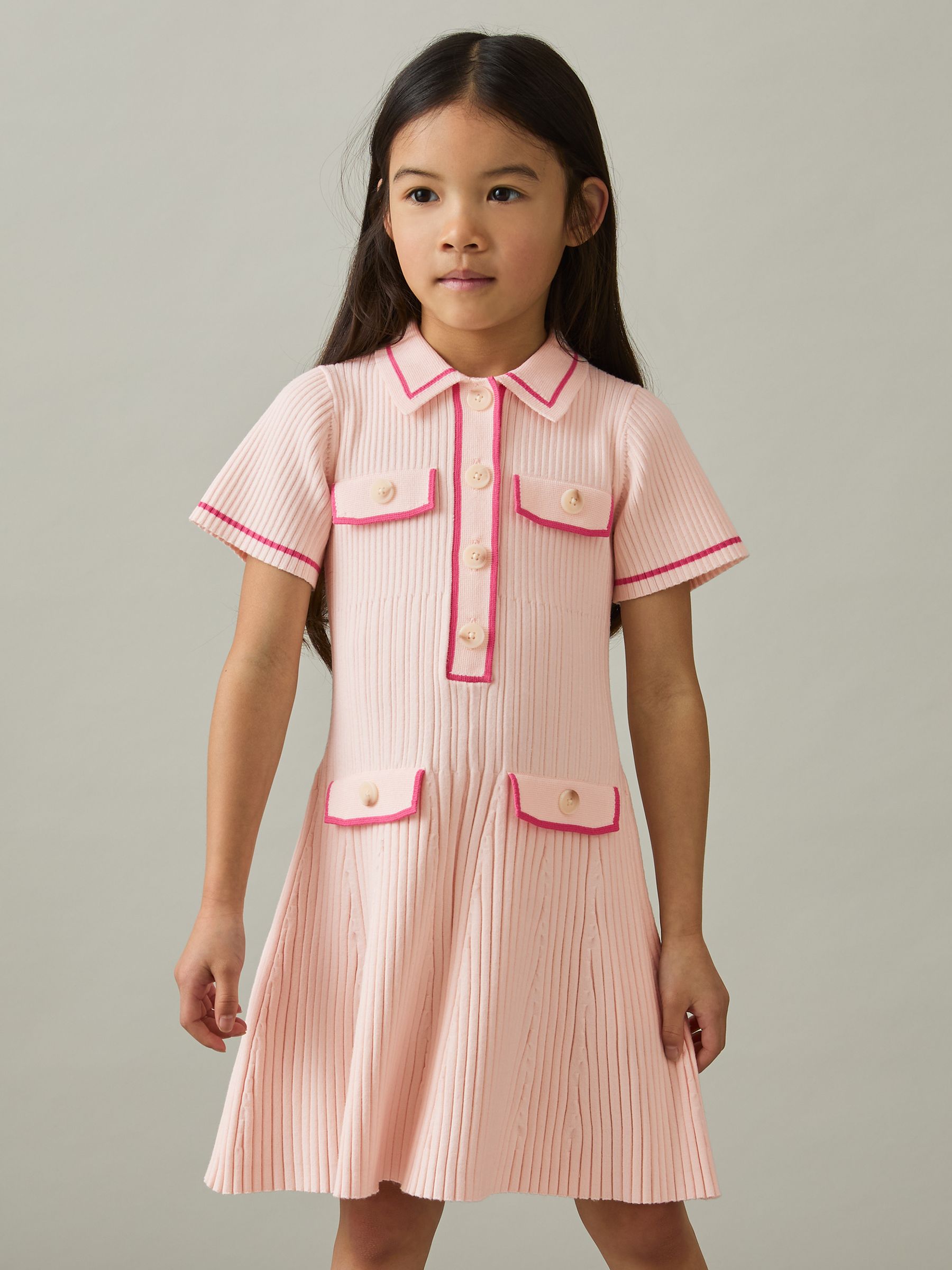 13-14 yrs Rib-Knit Button-Down Dress in Pink