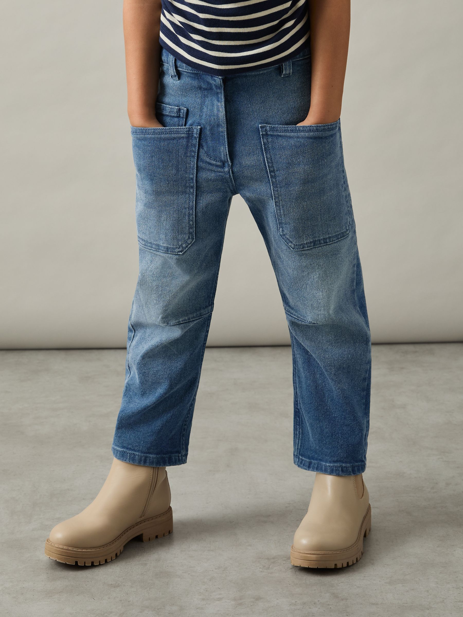 9-13 yrs Barrel-Leg Patch-Pocket Jeans in Blue