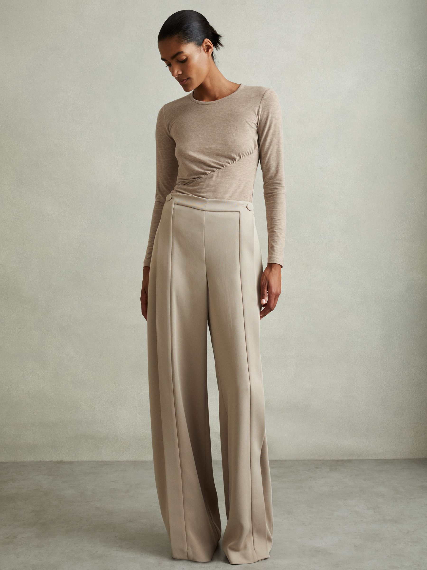 Marled Asymmetric Ruched Top in Neutral