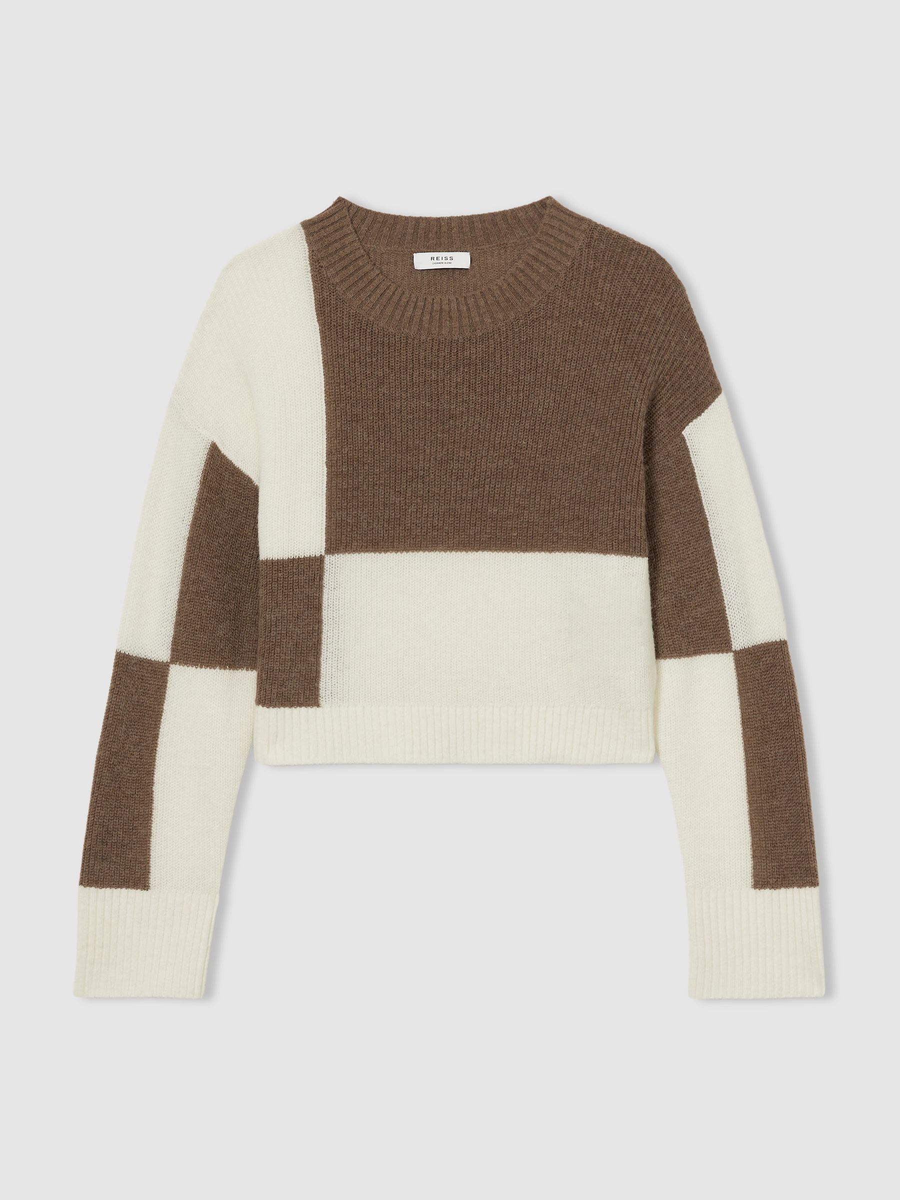 9-13 yrs Colourblock-Intarsia Jumper with Wool and Alpaca in Brown