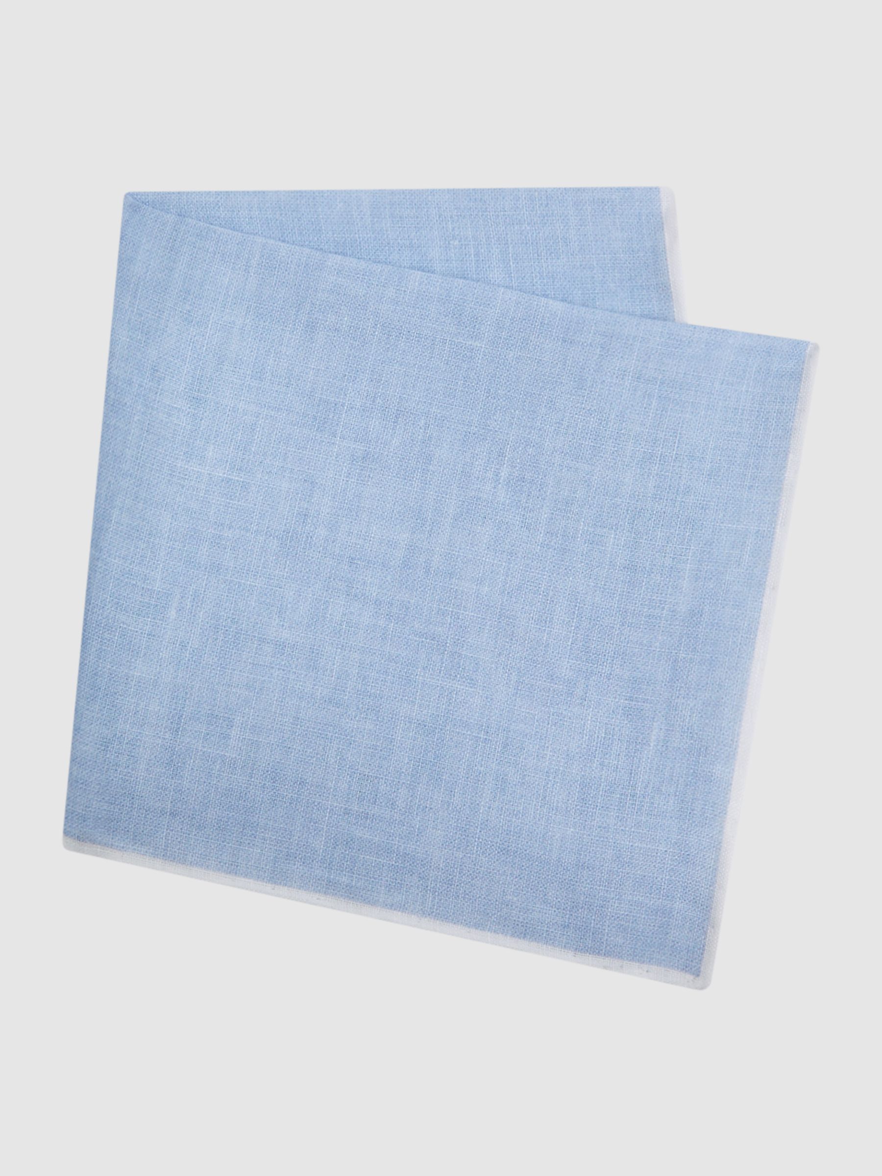 Linen Contrast Trim Pocket Square in Sky Blue Melange
