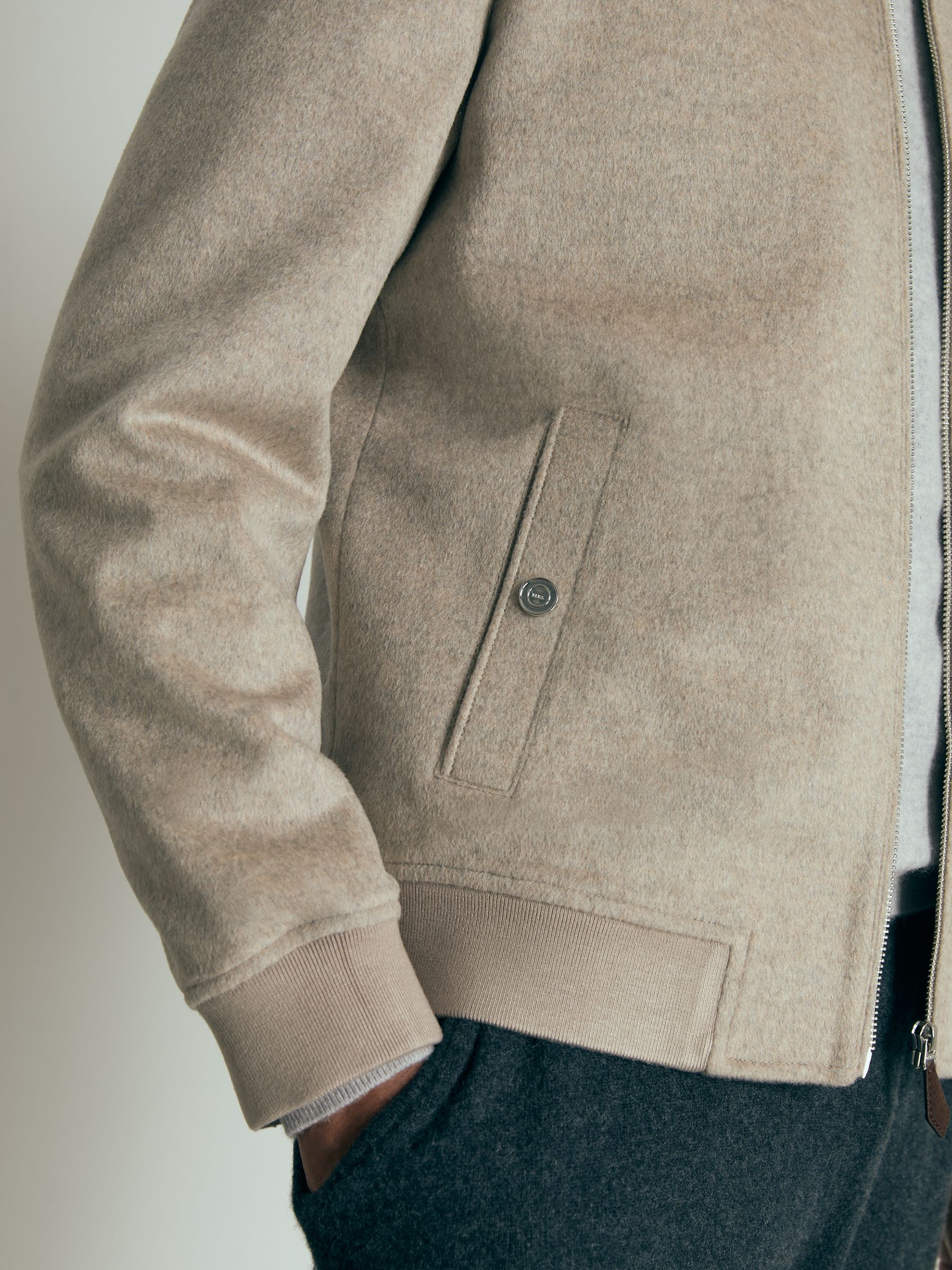 100% Cashmere Bomber Jacket in Oatmeal