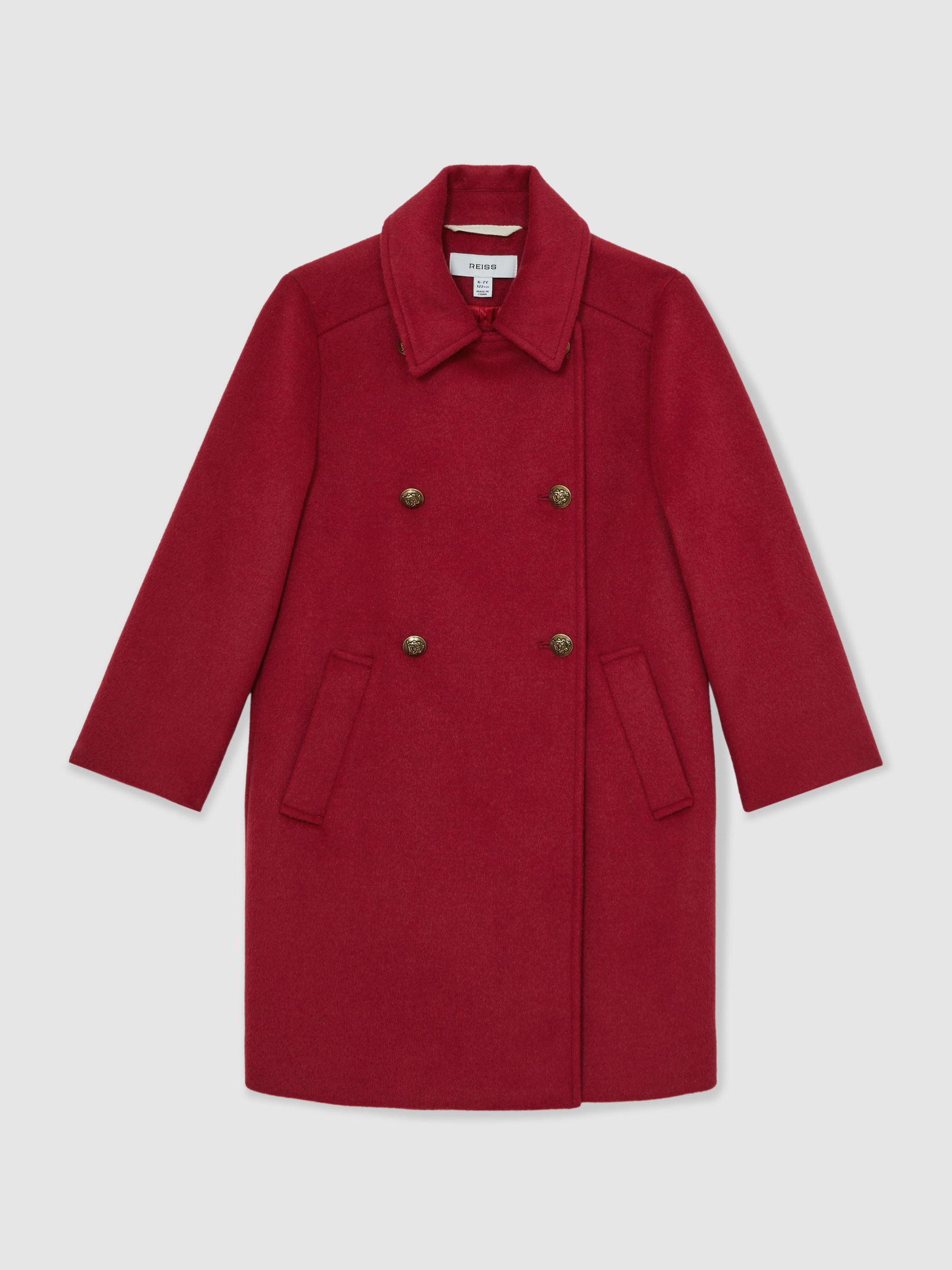 Wool-Blend Double-Breasted Coat in Red