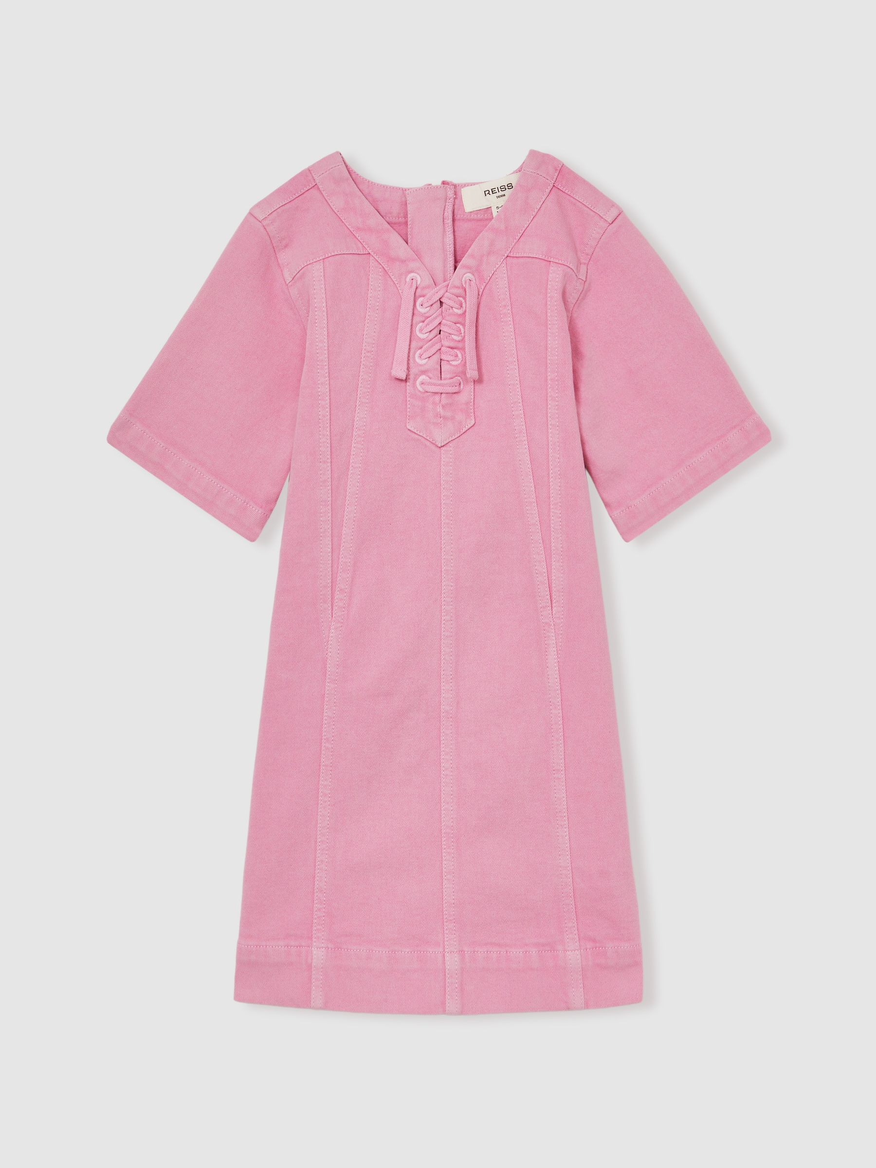 13-14 yrs Lace-Up Detail Denim Dress in Pink