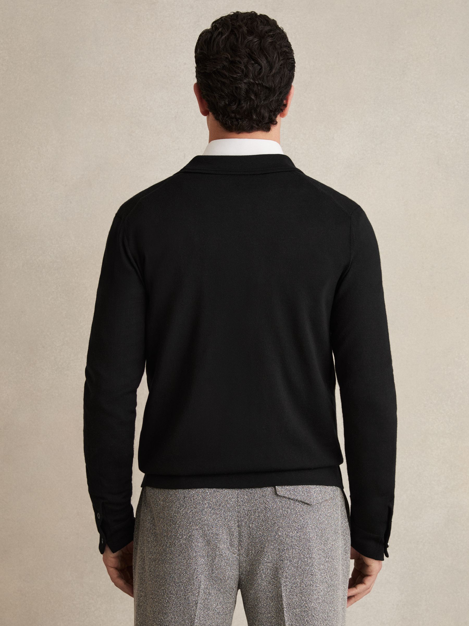 Merino Wool Button-Through Cardigan in Black