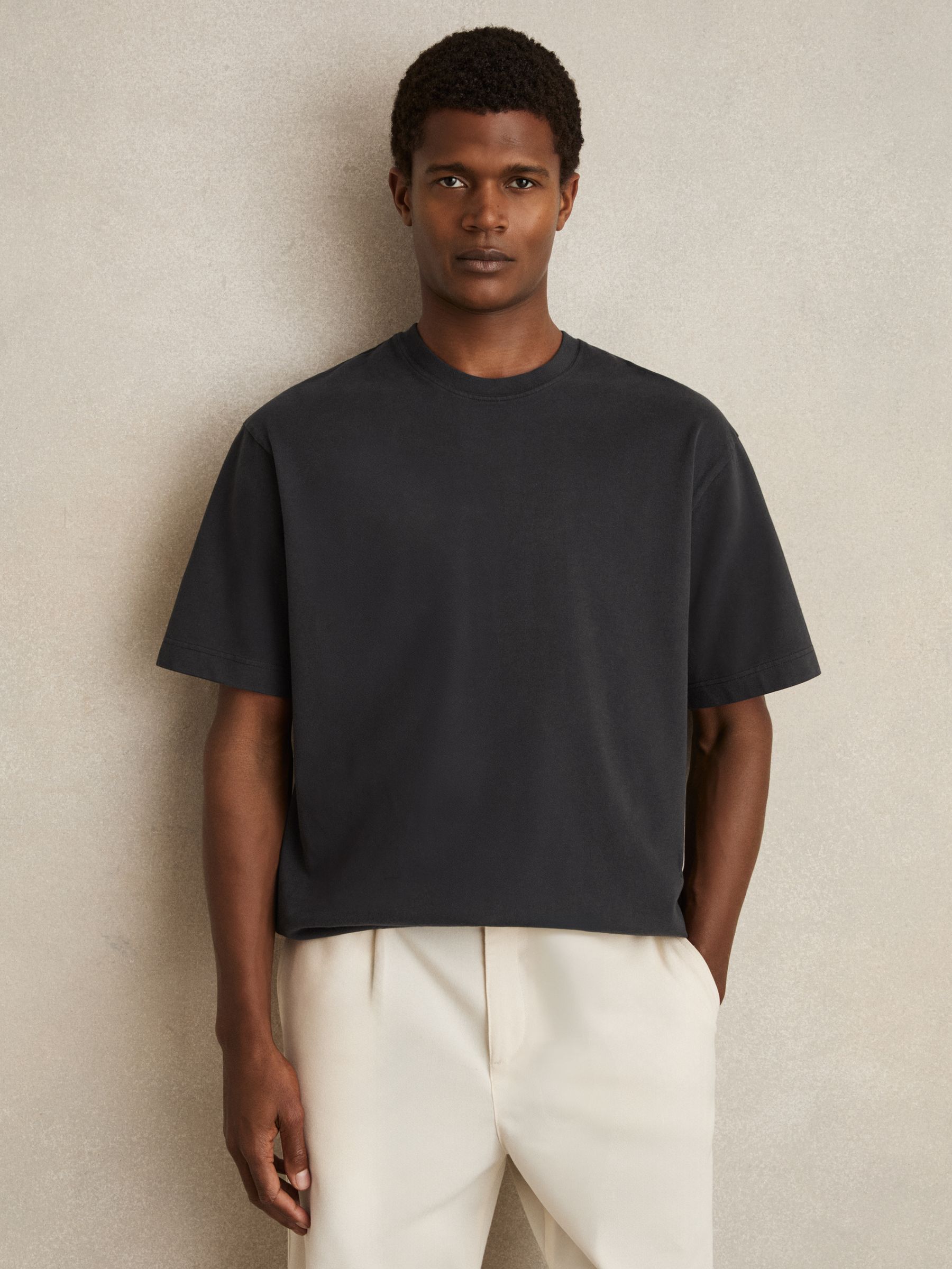 Cotton Garment-Dyed Oversize T-Shirt in Washed Black