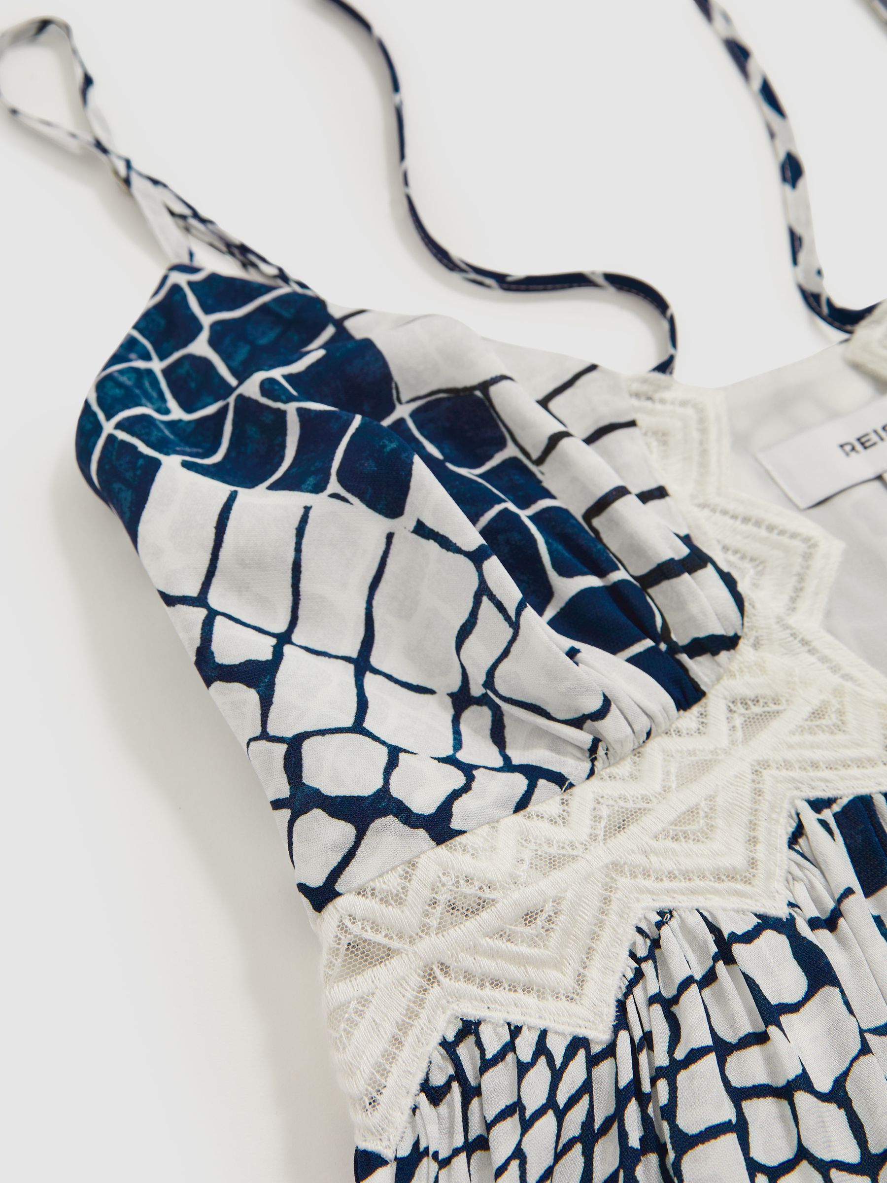 Animal Print Lace Trim Cami Top in Blue