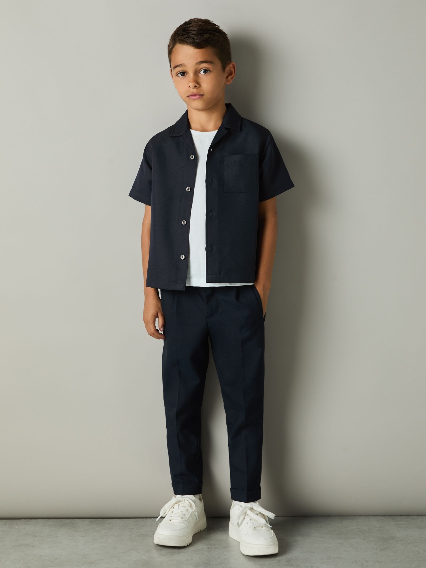 3-9 yrs Twill Cuban Collar Shirt in Navy