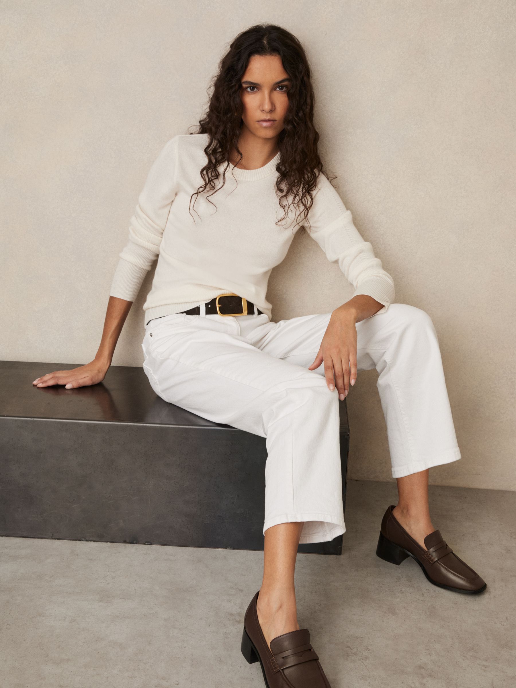 Leather Block-Heel Penny Loafers in Chocolate