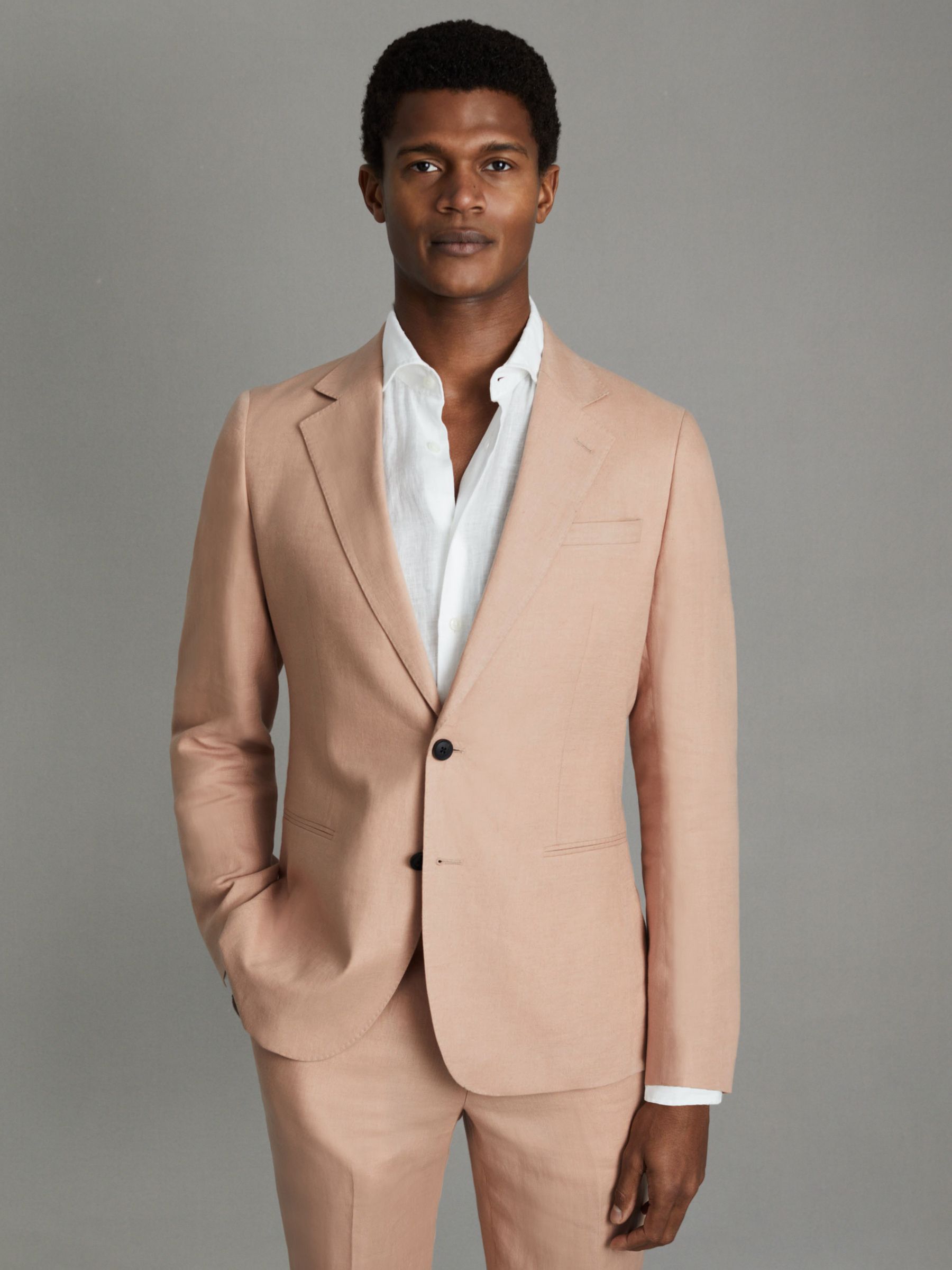 Single-Breasted Linen Suit Blazer Slim Fit in Pink