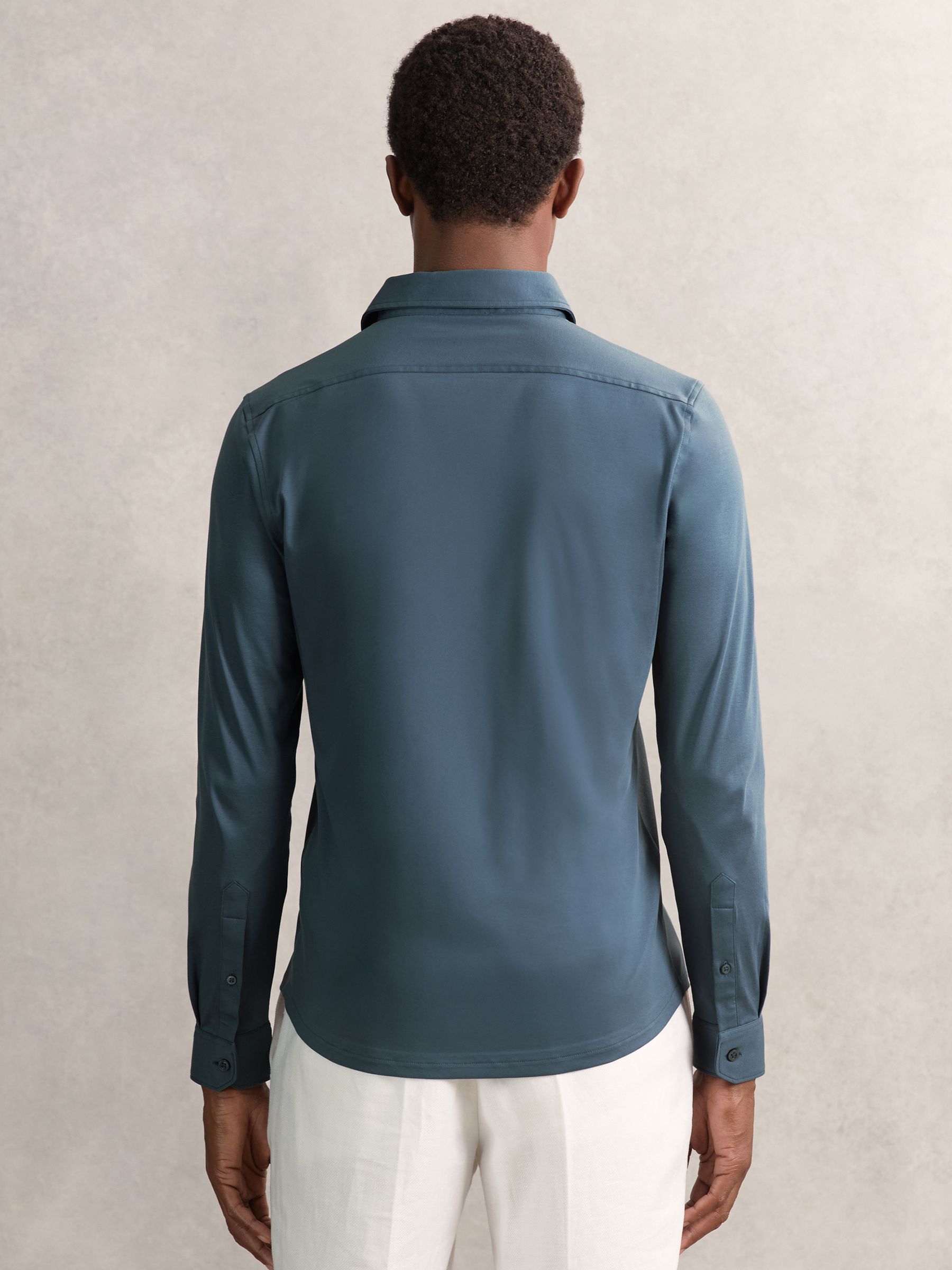 Air-Water Cotton Button-Through Shirt in Airforce Blue