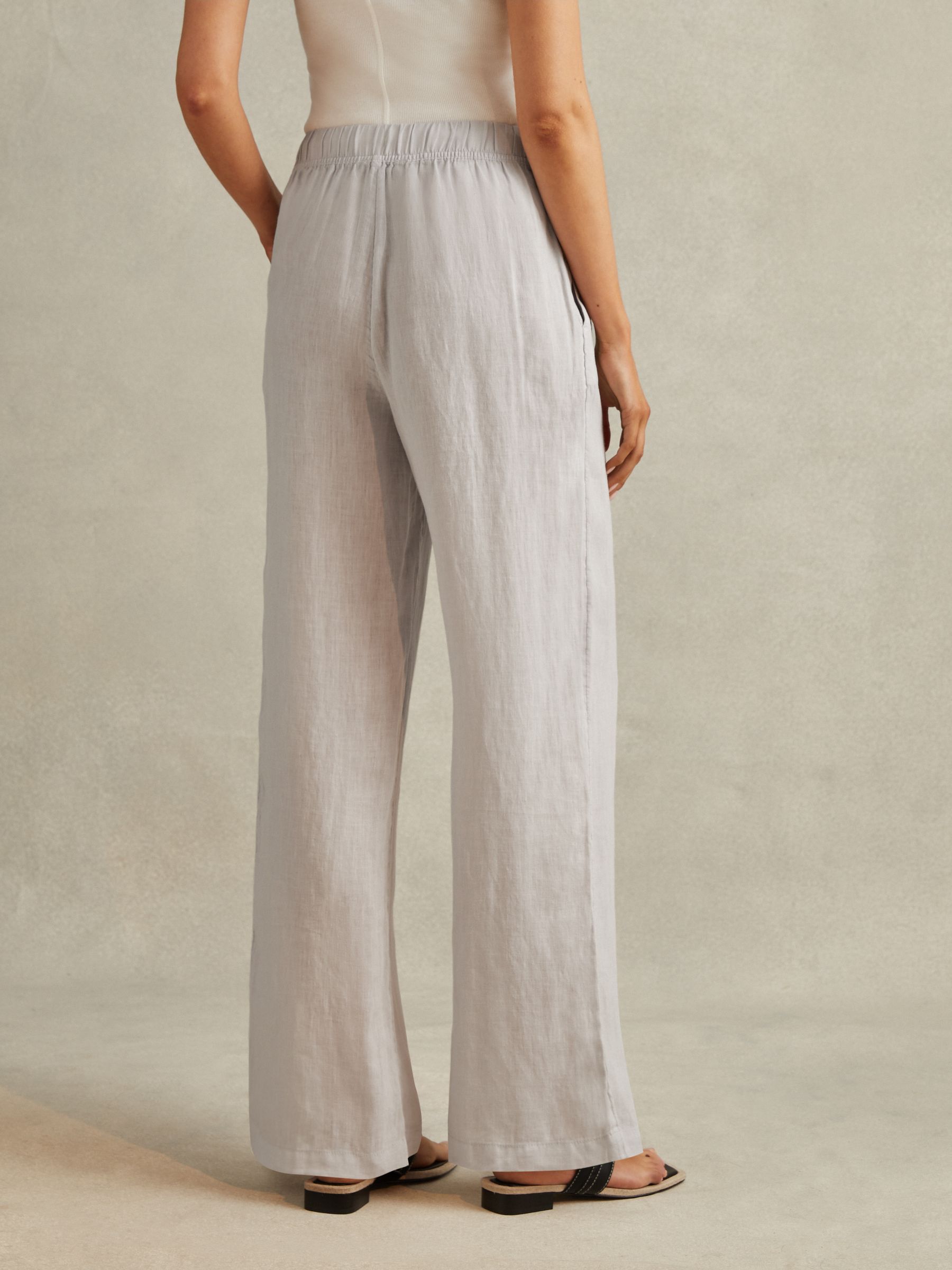 Garment Dyed Wide Leg 100% Linen Trousers in Dusty Blue