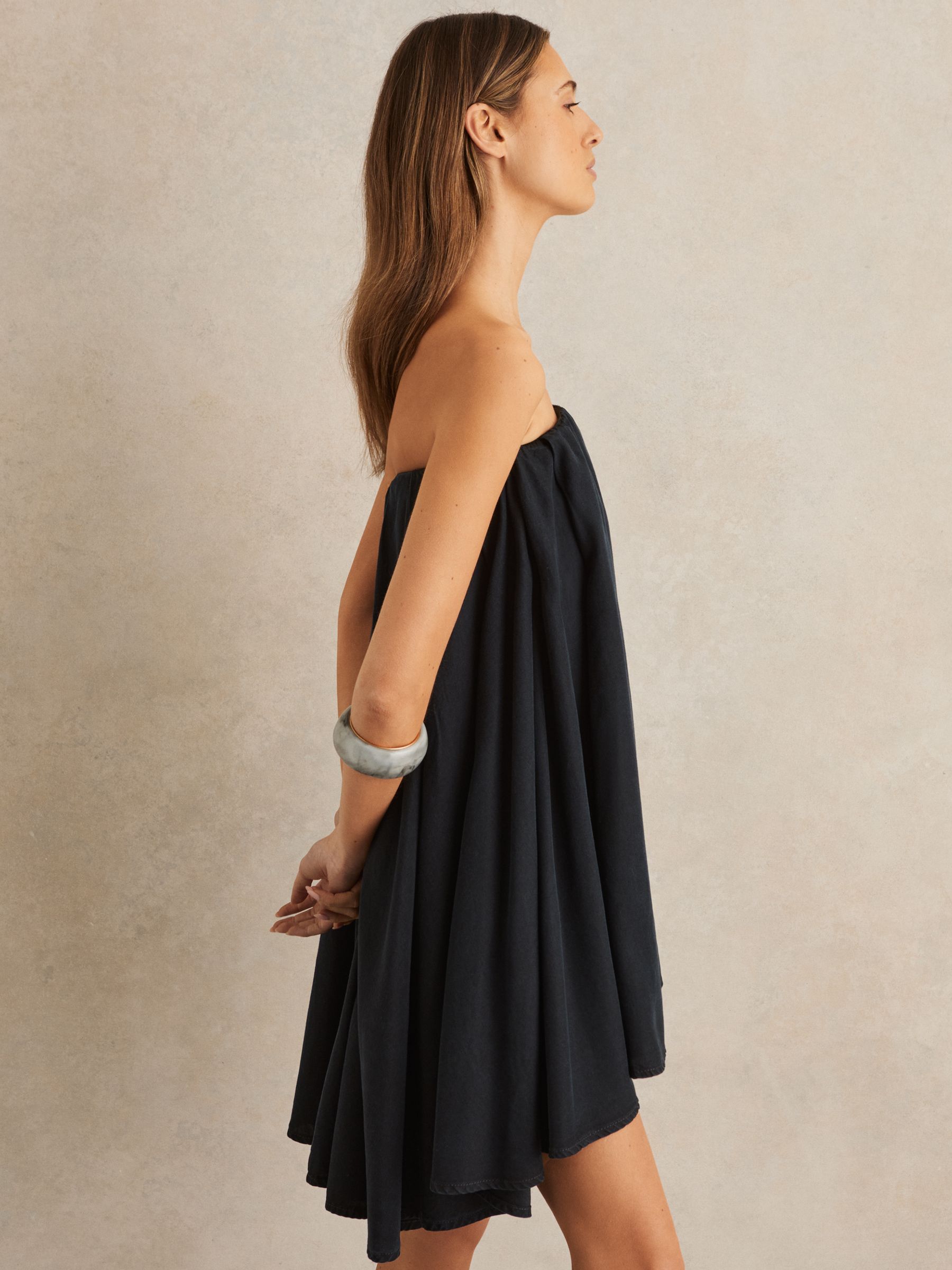 Tencel Strapless Dip-Hem Mini Dress in Indigo