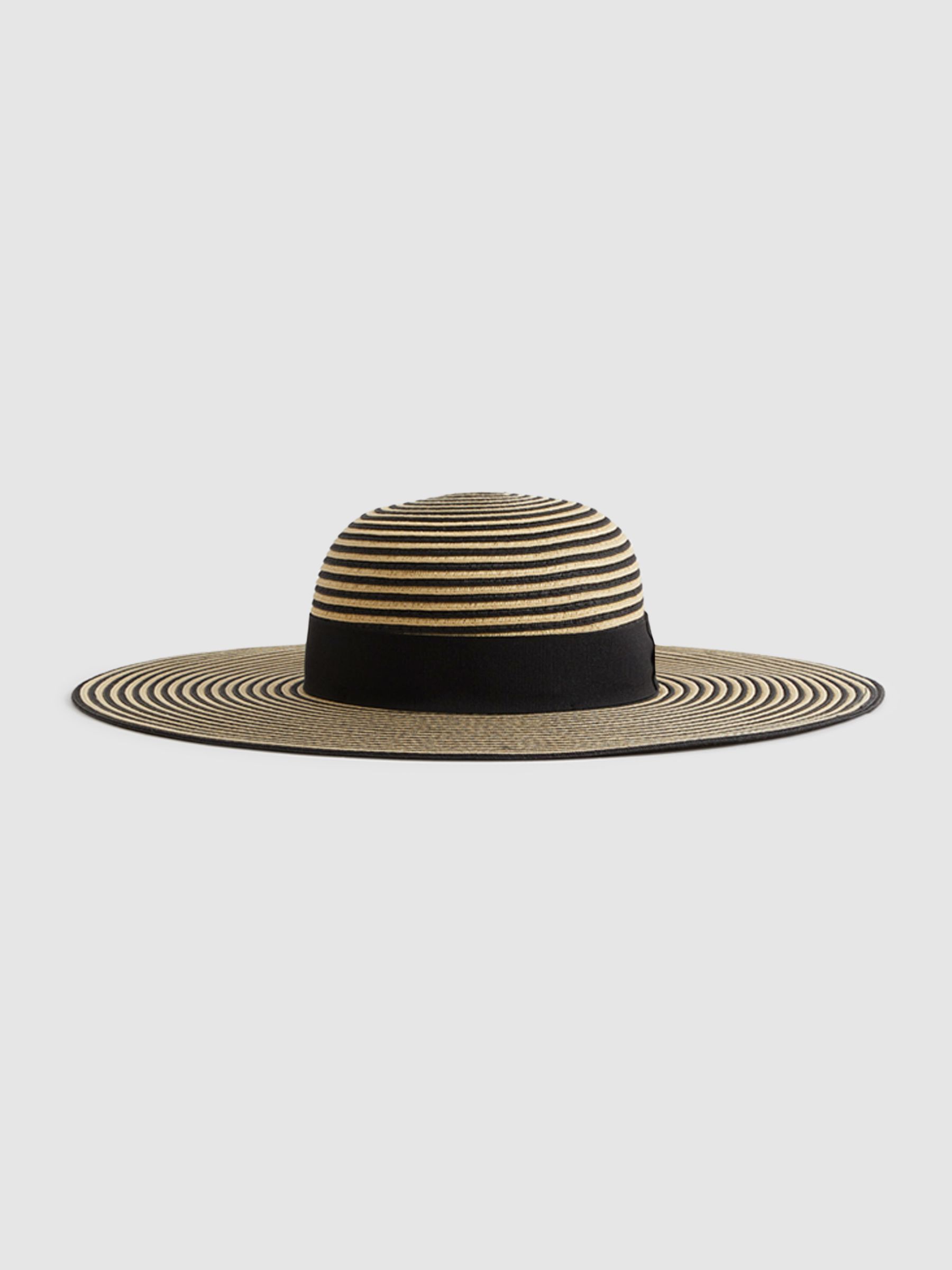 Paper Straw Wide Brim Hat in Black/Neutral
