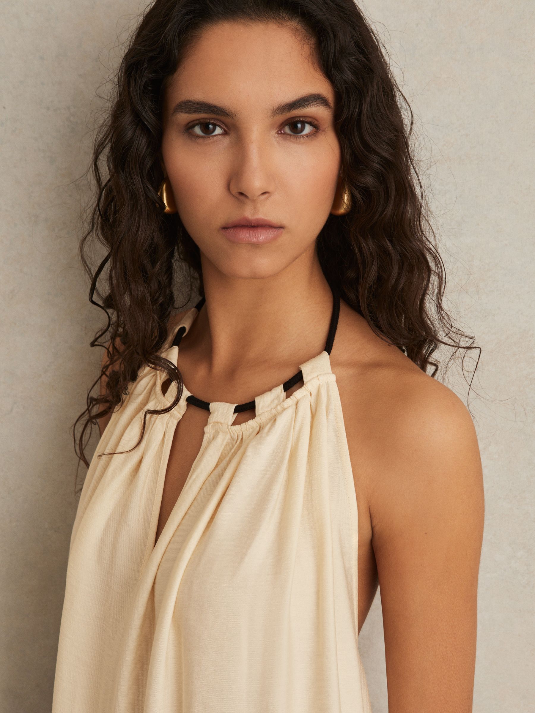 Halterneck Beach Cover-Up Swing Dress in Cream