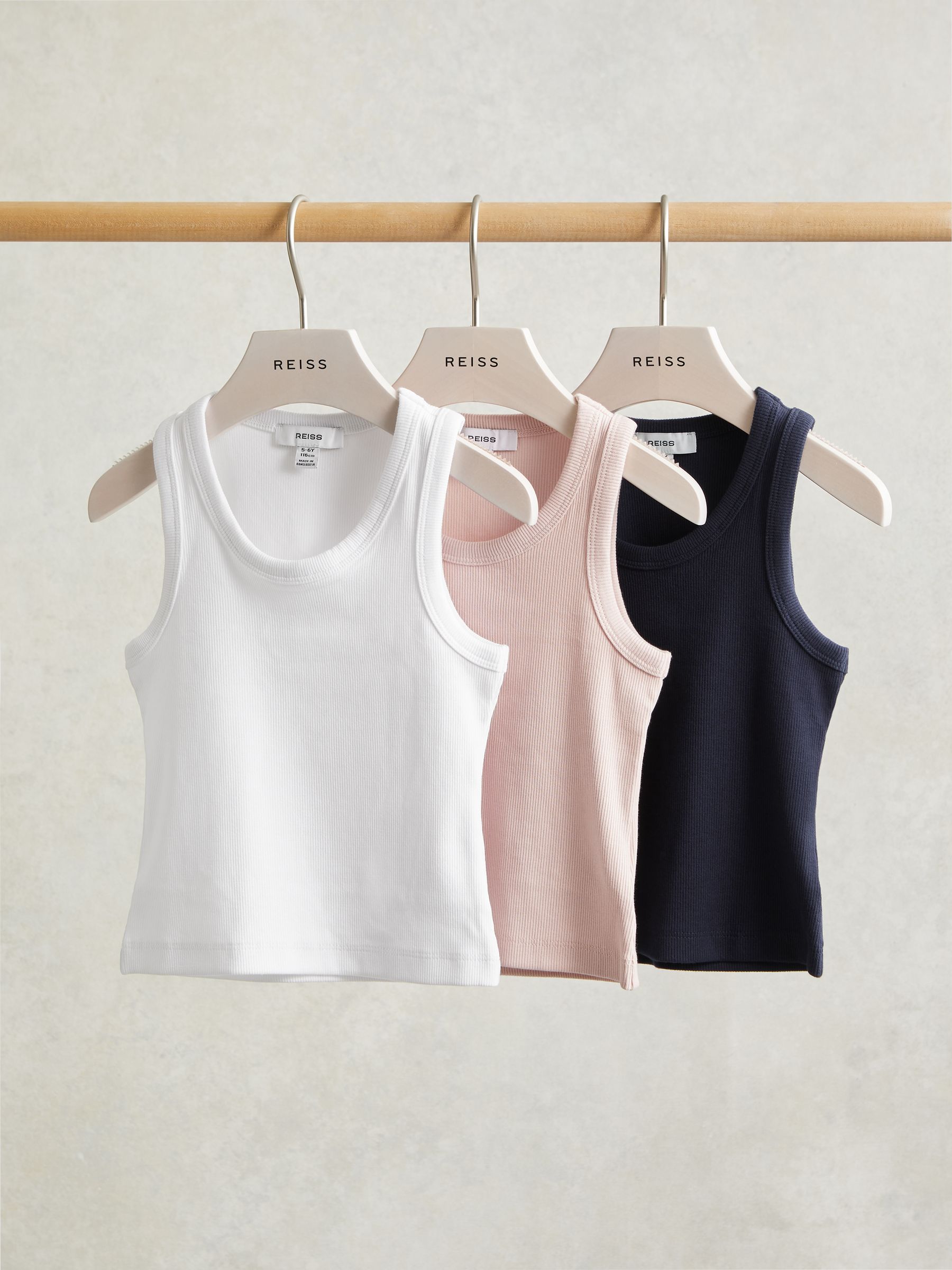 4-9 yrs Stretch-Cotton Ribbed Vest 3 Pack in Multicolour