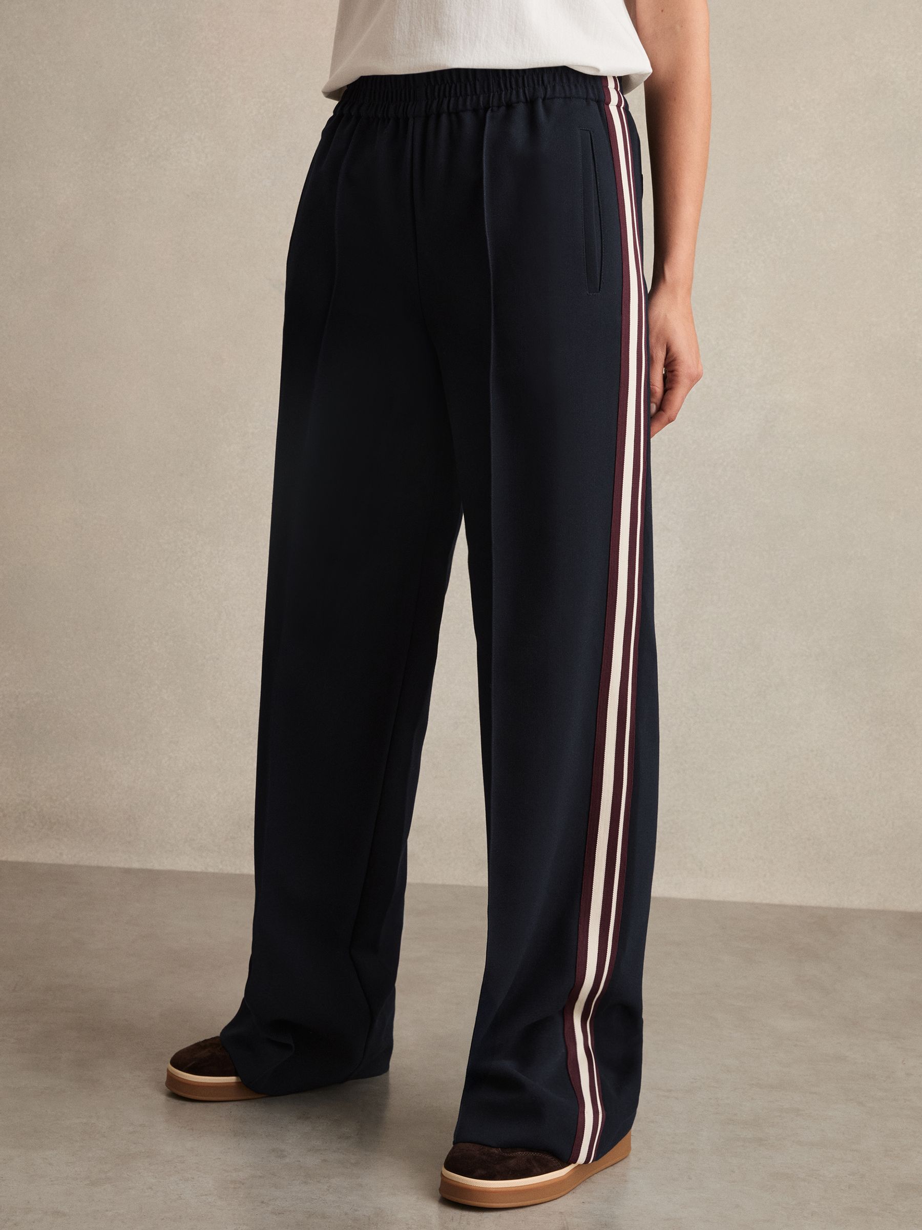 Side-Stripe Wide-Leg Trousers in Navy