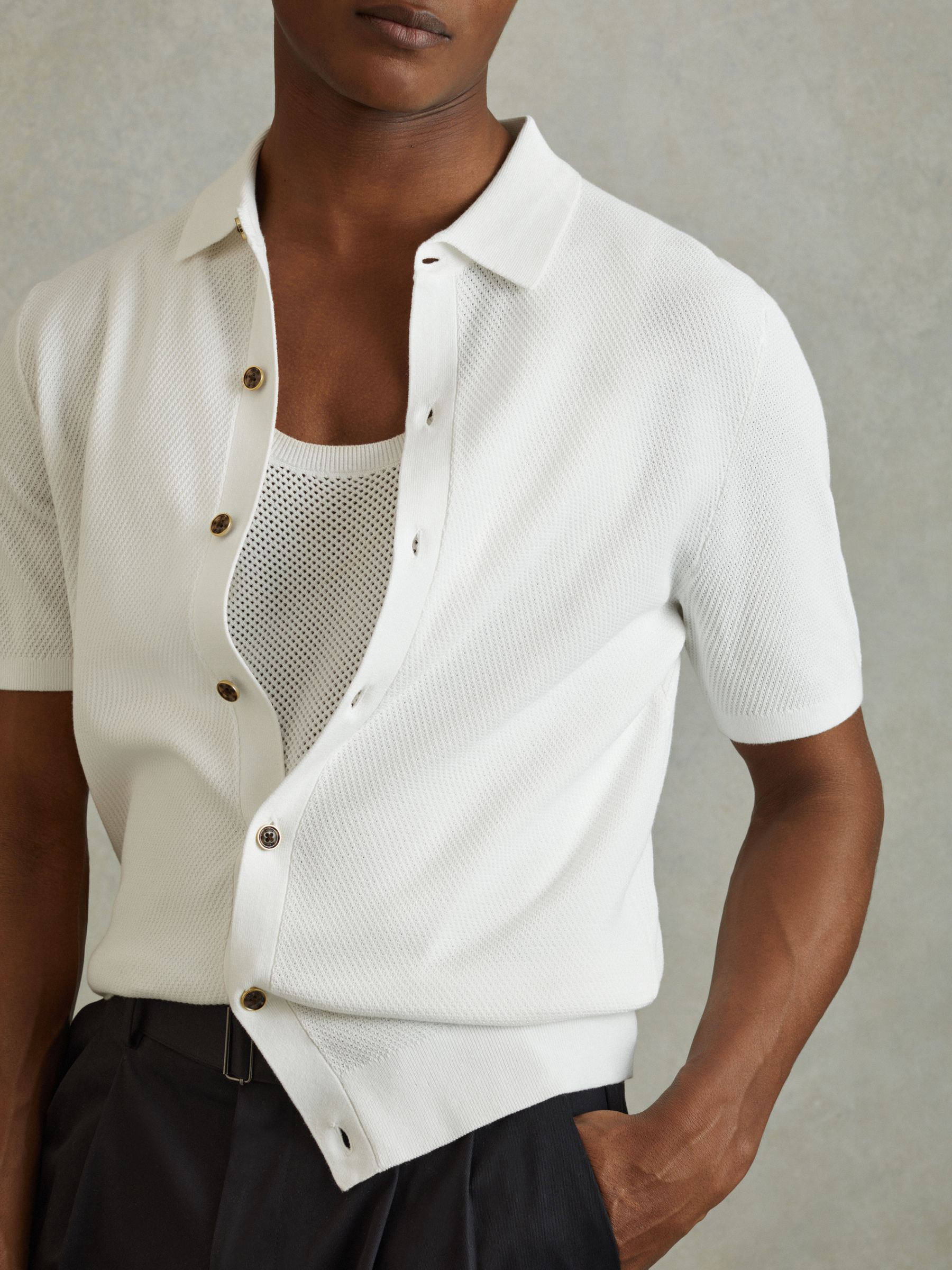 Cotton Blend Textured Shirt in White