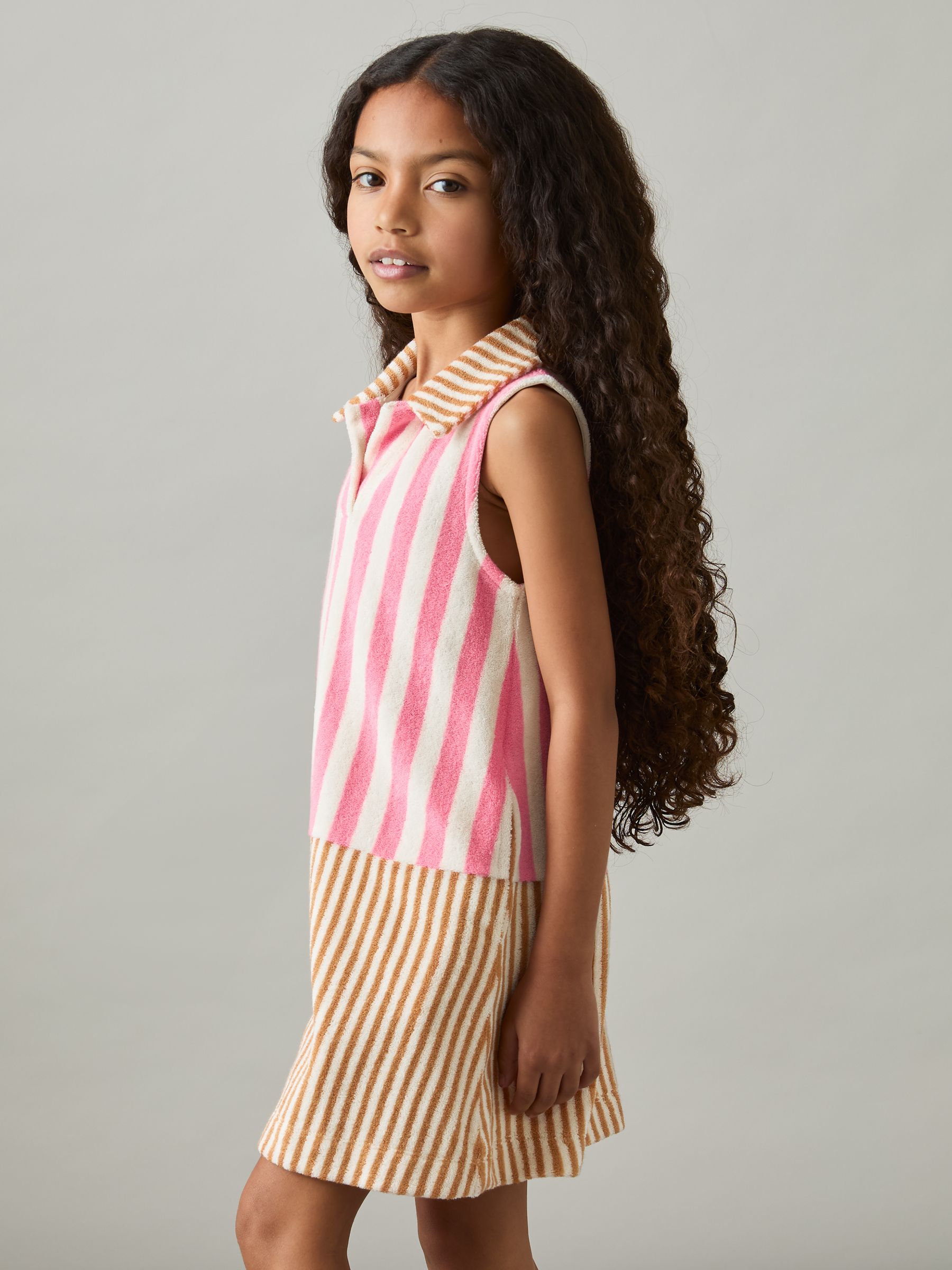 9-13 yrs Towelling Stripe Dress in Pink