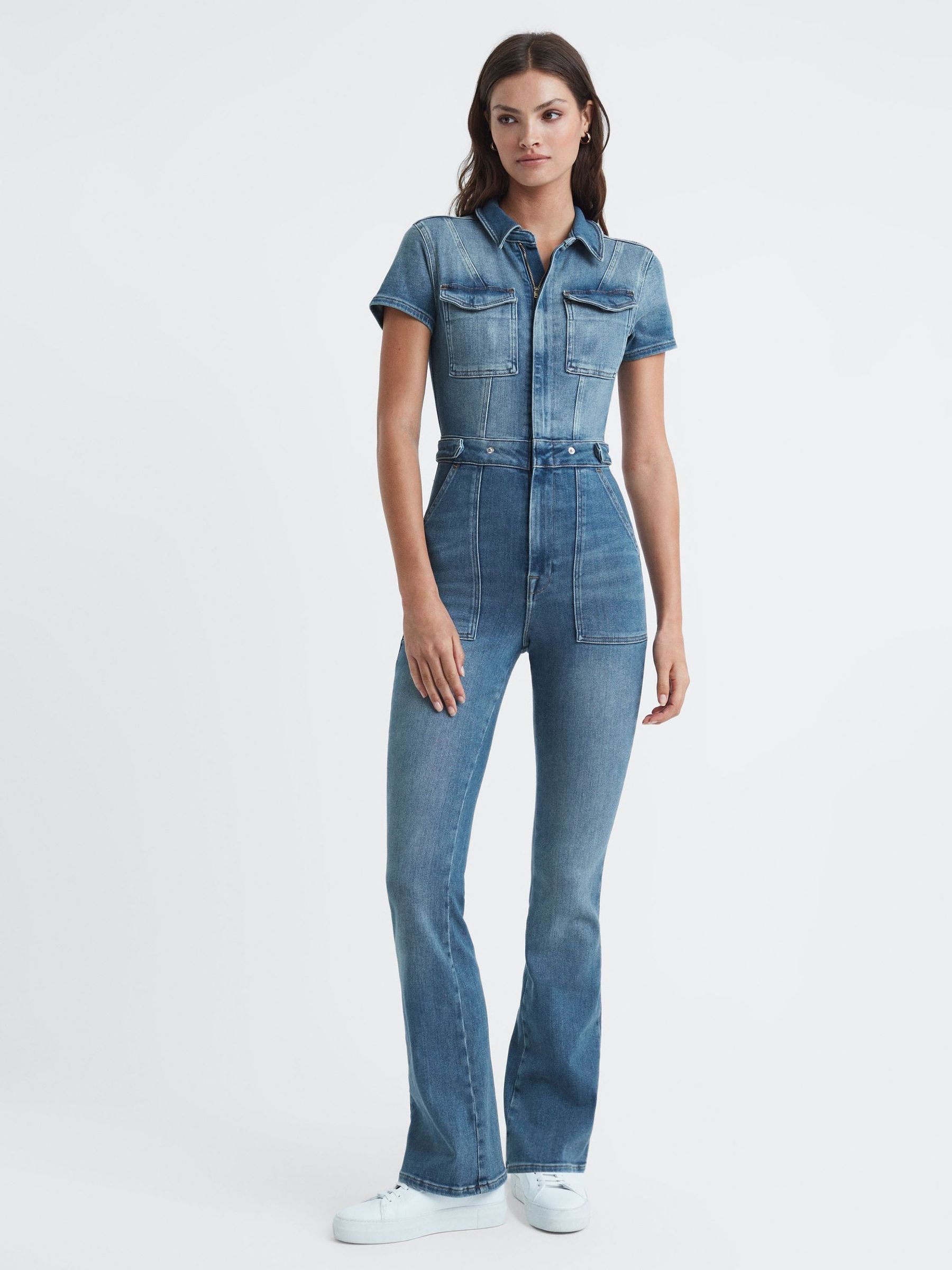 Good American Denim Bootcut Jumpsuit in Blue